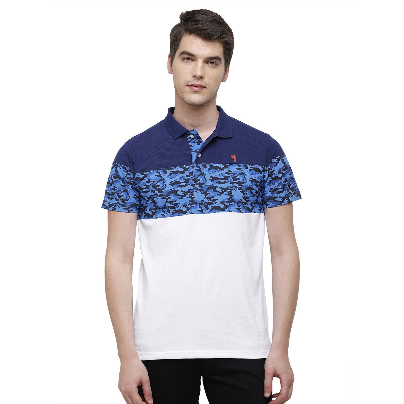 Swiss Club Men's Slim Fit Polo Collar Half Sleeve Printed Cotton Multi T-Shirt STAG - 196 A SF P T-shirt Swiss Club 