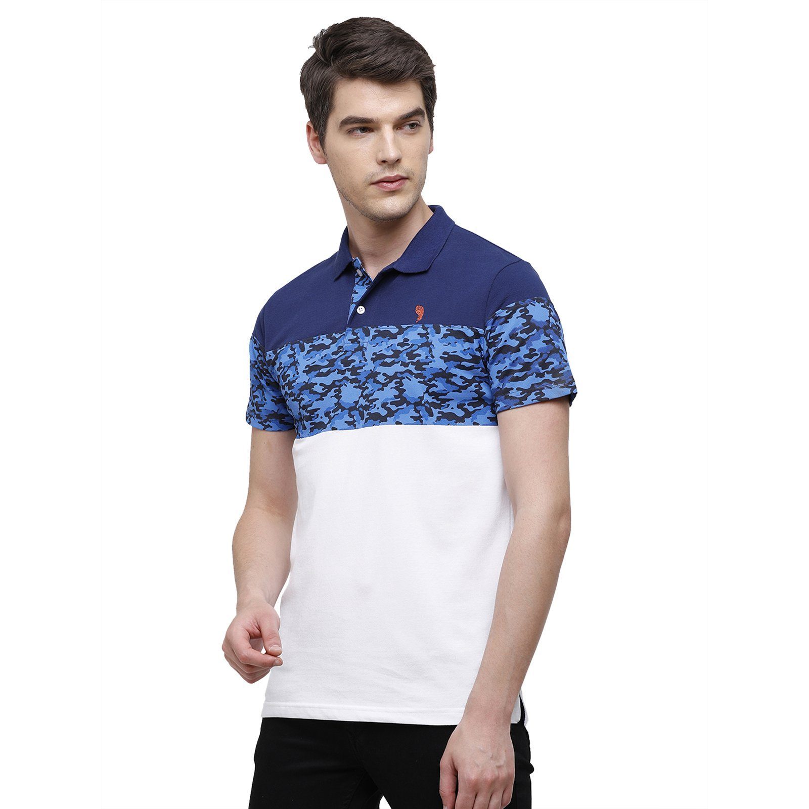 Swiss Club Men's Slim Fit Polo Collar Half Sleeve Printed Cotton Multi T-Shirt STAG - 196 A SF P T-shirt Swiss Club 