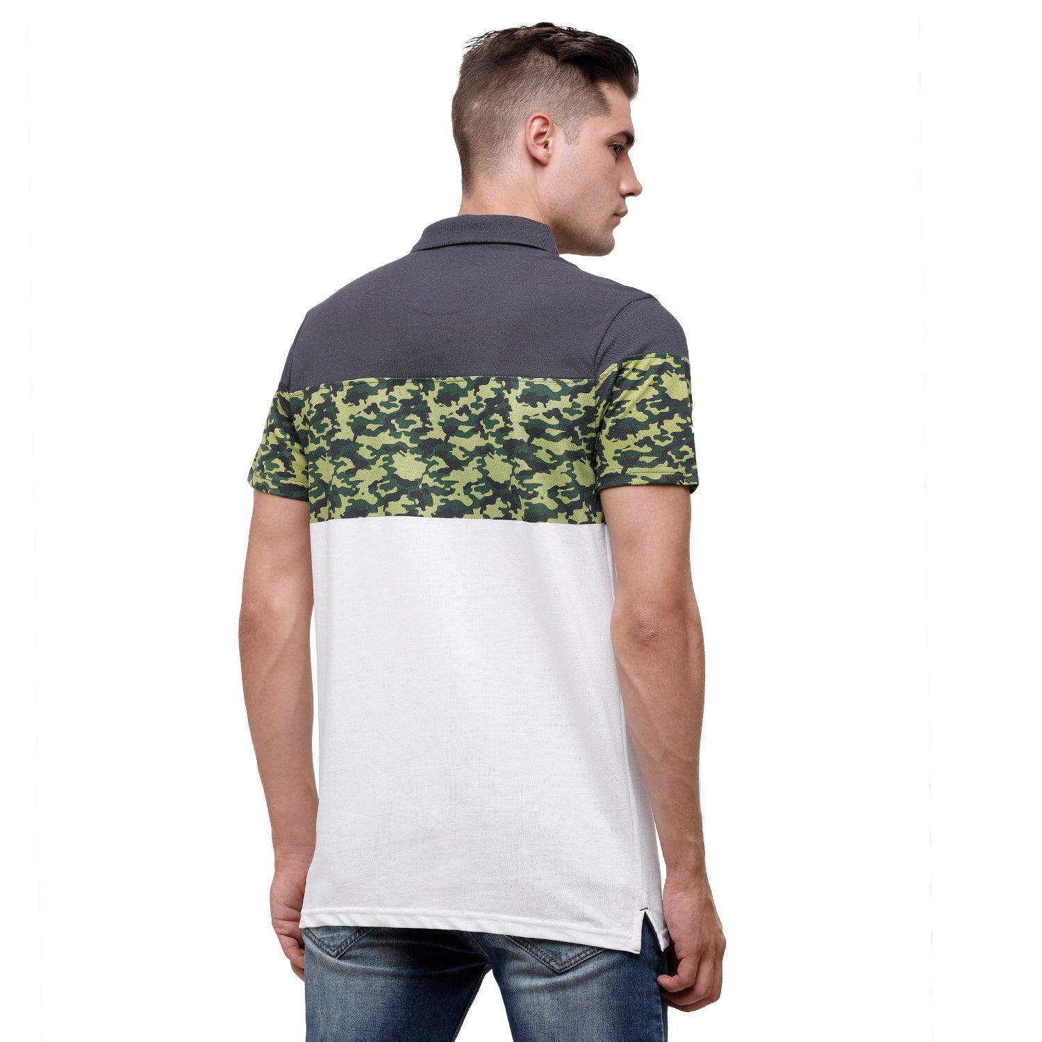 Swiss Club Mens Printed Polo Neck Half Sleeve Slim Fit 100% Cotton Olive & White Fashion T-Shirt - STAG - 196 B SF P T-shirt Swiss Club 