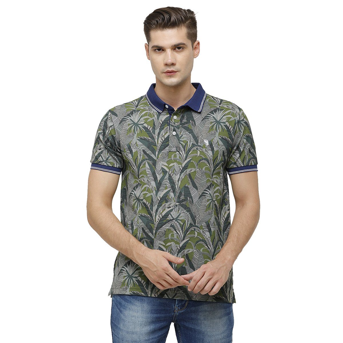 Swiss Club Mens Polo Collar Half Sleeve Olive Green Slim Fit 100% Cotton T-shirt STAG - 198 A SF P T-shirt Swiss Club 