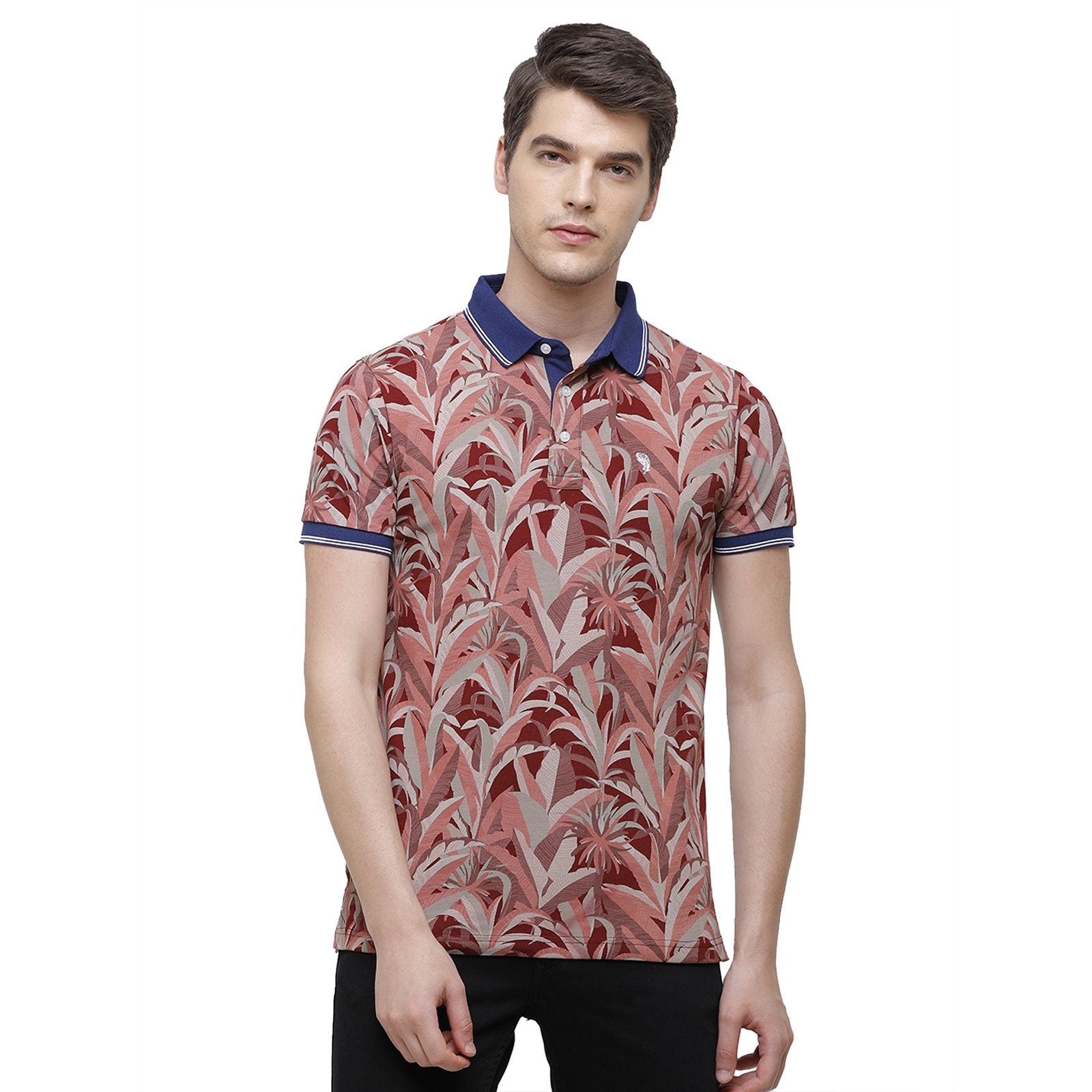Swiss Club Men's Slim Fit Polo Collar Half Sleeve Floral Cotton Multi T-Shirt STAG - 198 B SF P T-shirt Swiss Club 