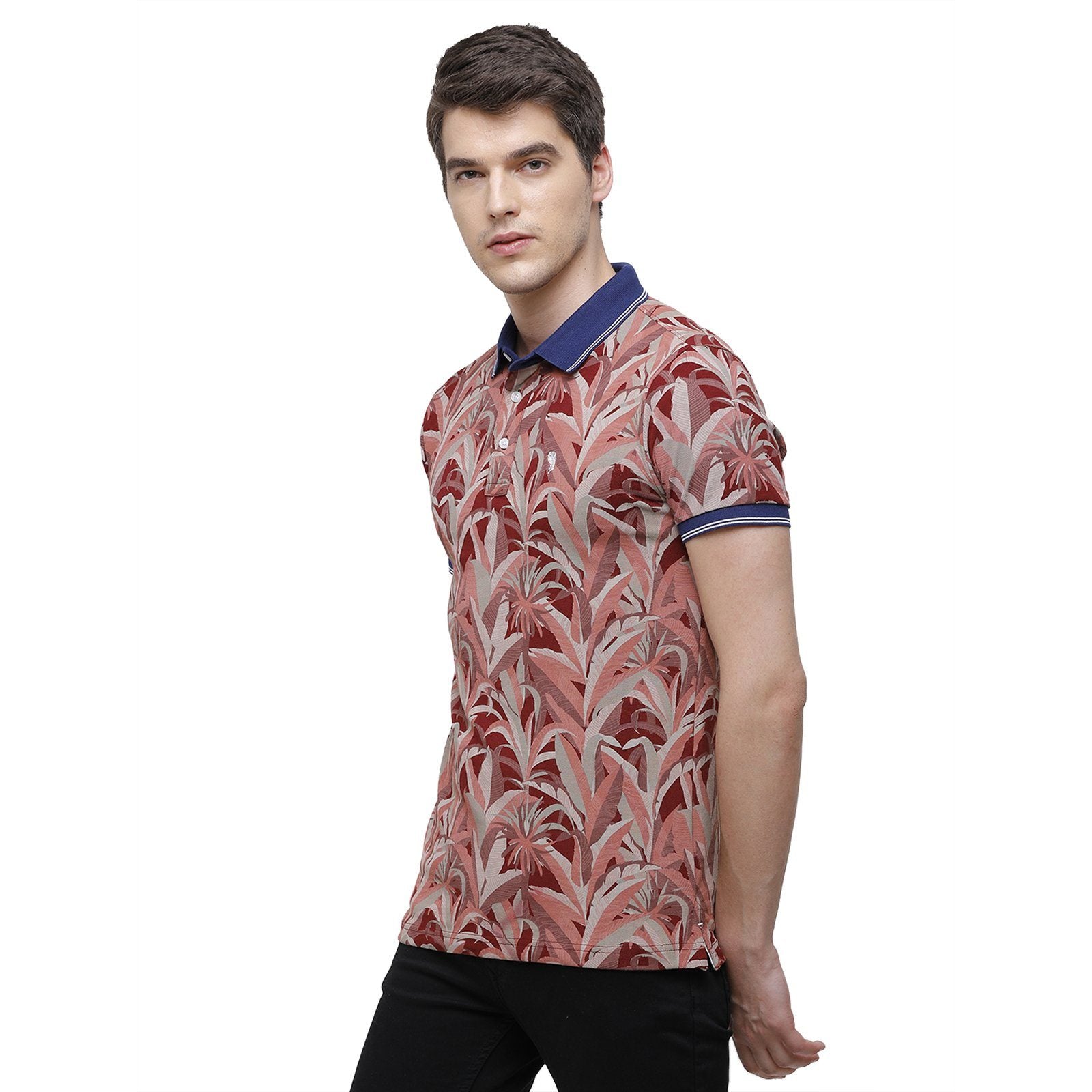 Swiss Club Men's Slim Fit Polo Collar Half Sleeve Floral Cotton Multi T-Shirt STAG - 198 B SF P T-shirt Swiss Club 