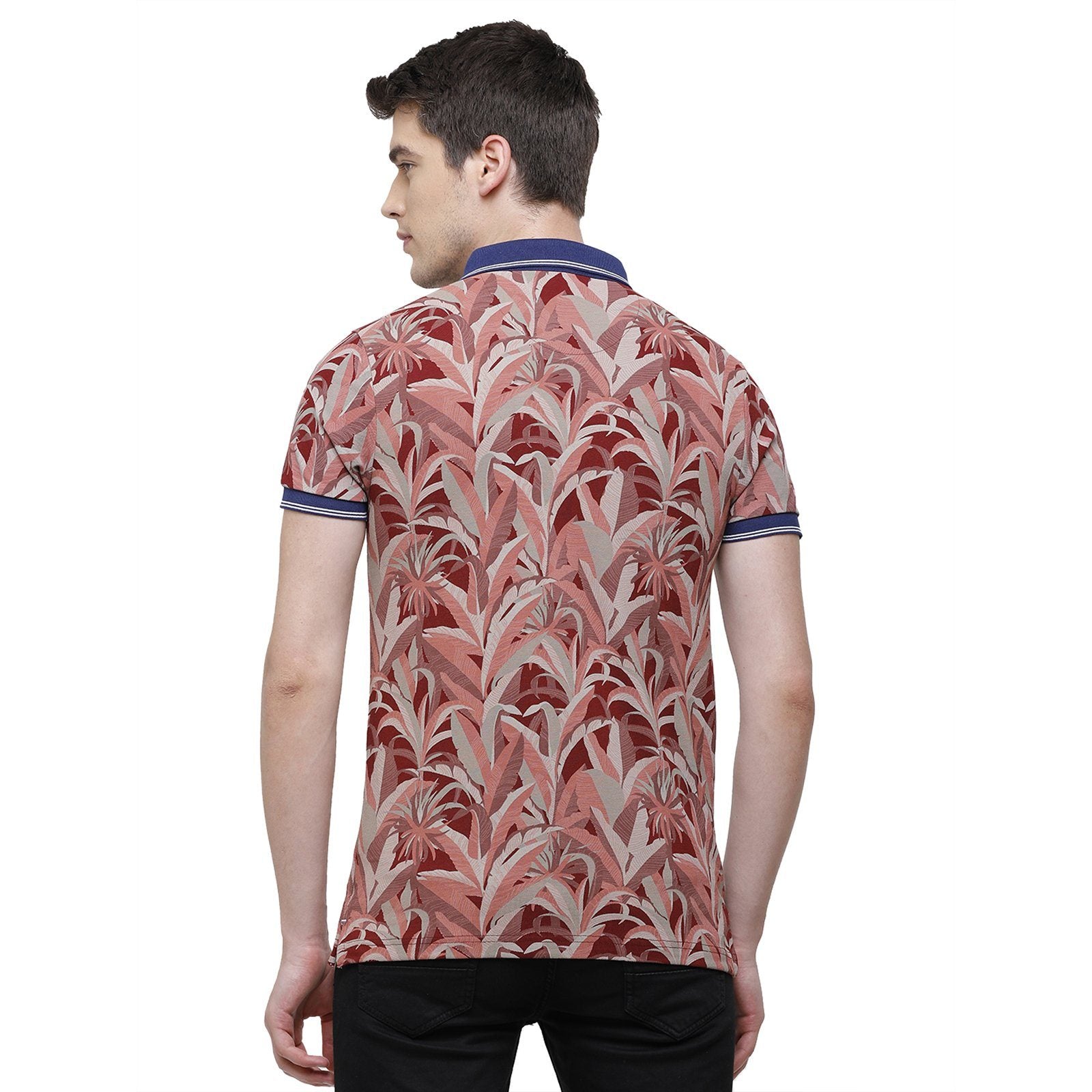 Swiss Club Men's Slim Fit Polo Collar Half Sleeve Floral Cotton Multi T-Shirt STAG - 198 B SF P T-shirt Swiss Club 