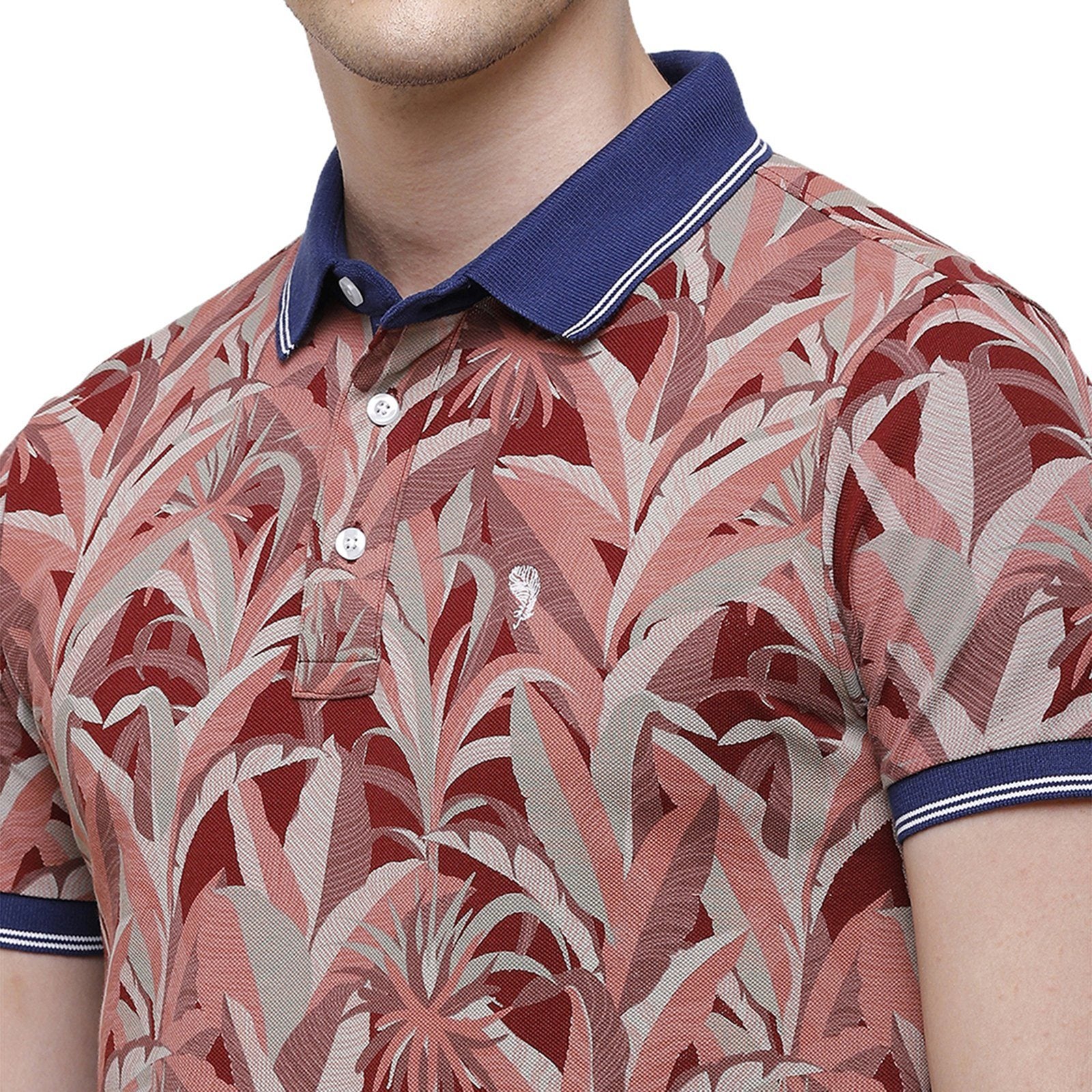 Swiss Club Men's Slim Fit Polo Collar Half Sleeve Floral Cotton Multi T-Shirt STAG - 198 B SF P T-shirt Swiss Club 