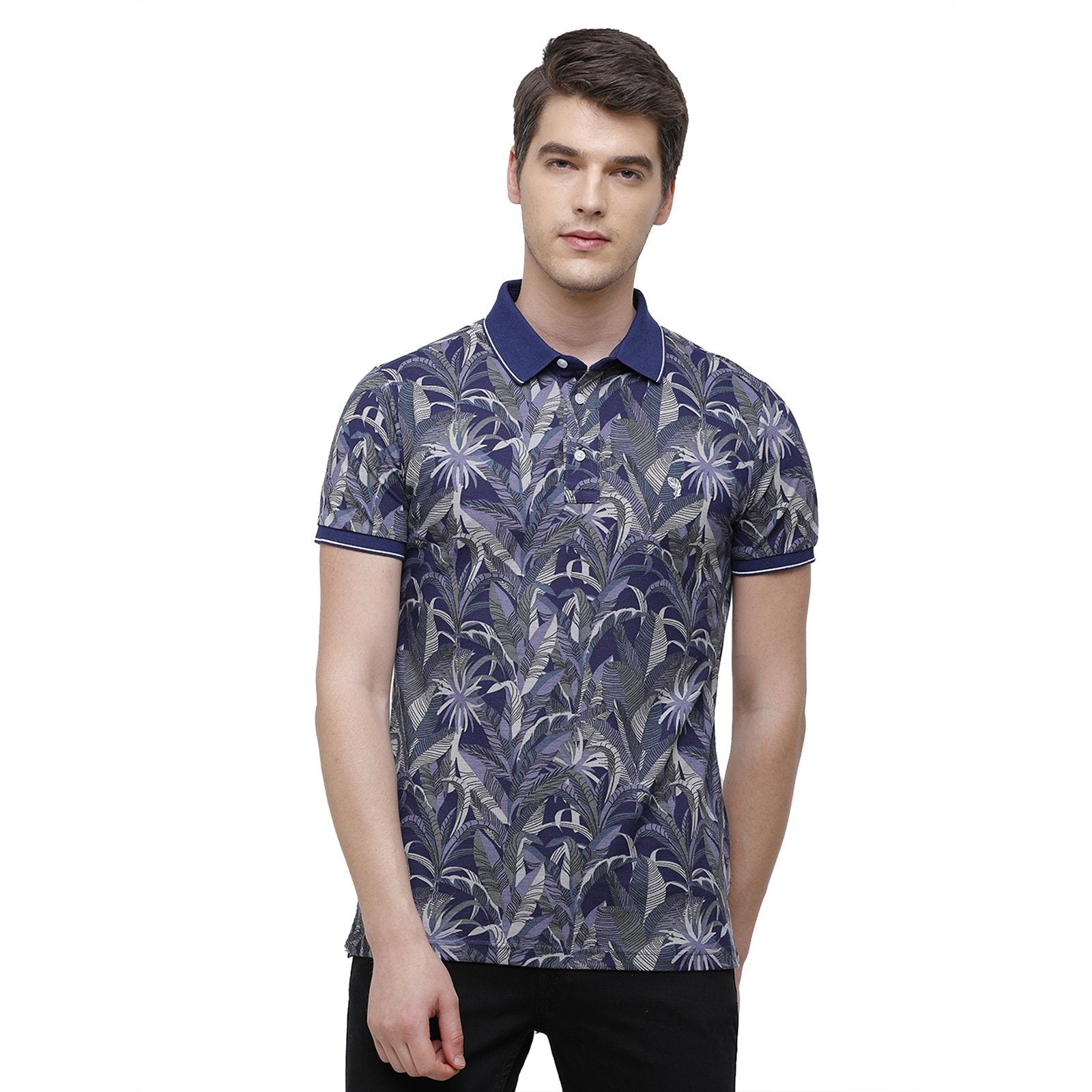 Swiss Club Men's Slim Fit Polo Collar Half Sleeve Floral Cotton Multi T-Shirt STAG - 199 B SF P T-shirt Swiss Club 