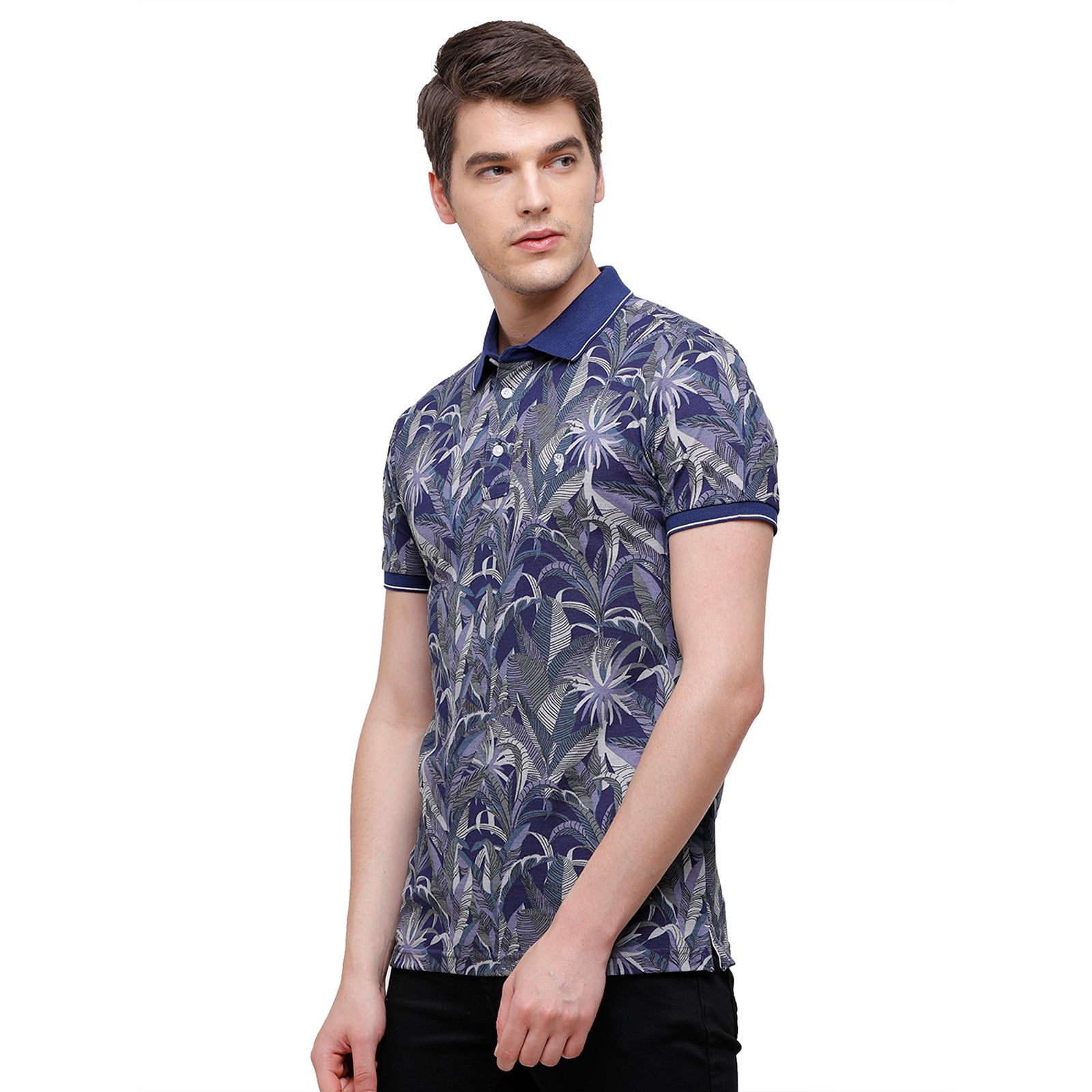 Swiss Club Men's Slim Fit Polo Collar Half Sleeve Floral Cotton Multi T-Shirt STAG - 199 B SF P T-shirt Swiss Club 