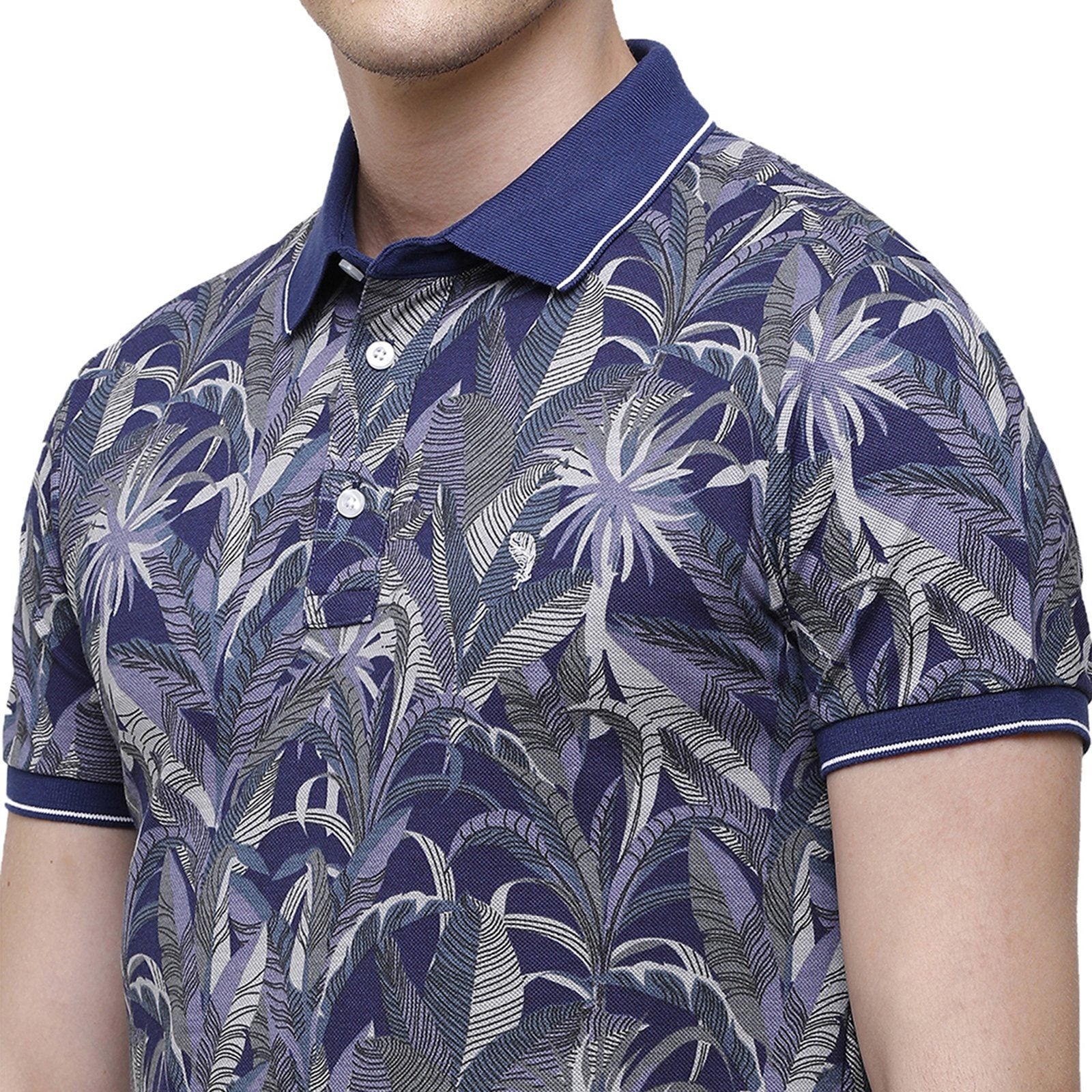 Swiss Club Men's Slim Fit Polo Collar Half Sleeve Floral Cotton Multi T-Shirt STAG - 199 B SF P T-shirt Swiss Club 