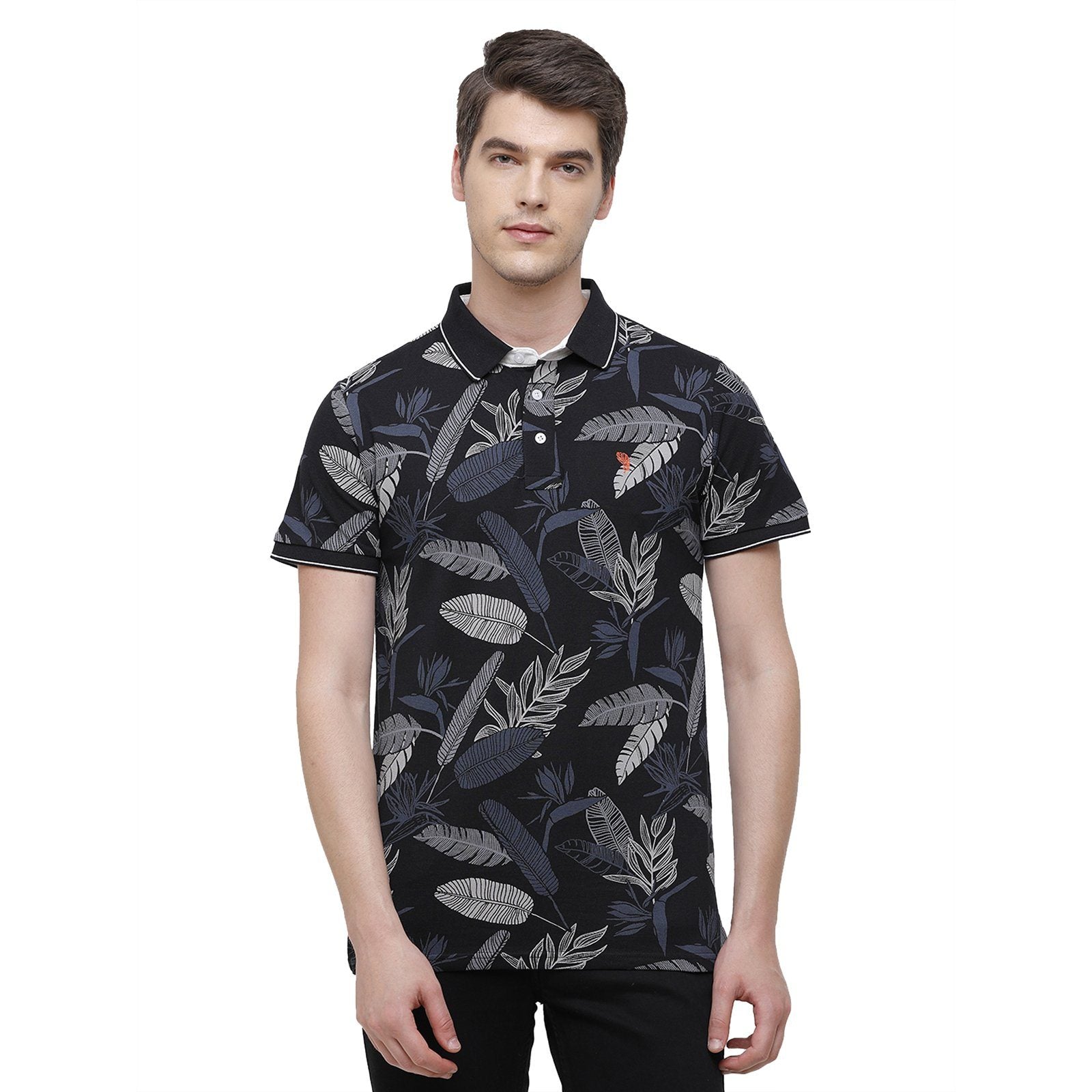 Swiss Club Men's Slim Fit Polo Collar Half Sleeve Floral Cotton Multi T-Shirt STAG - 200 A SF P T-shirt Swiss Club 