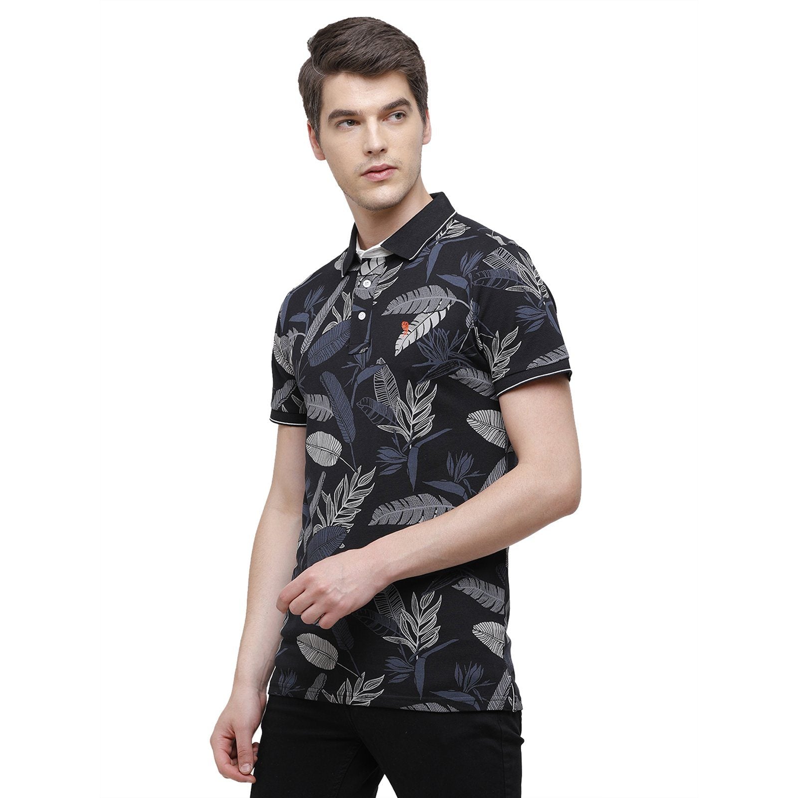 Swiss Club Men's Slim Fit Polo Collar Half Sleeve Floral Cotton Multi T-Shirt STAG - 200 A SF P T-shirt Swiss Club 