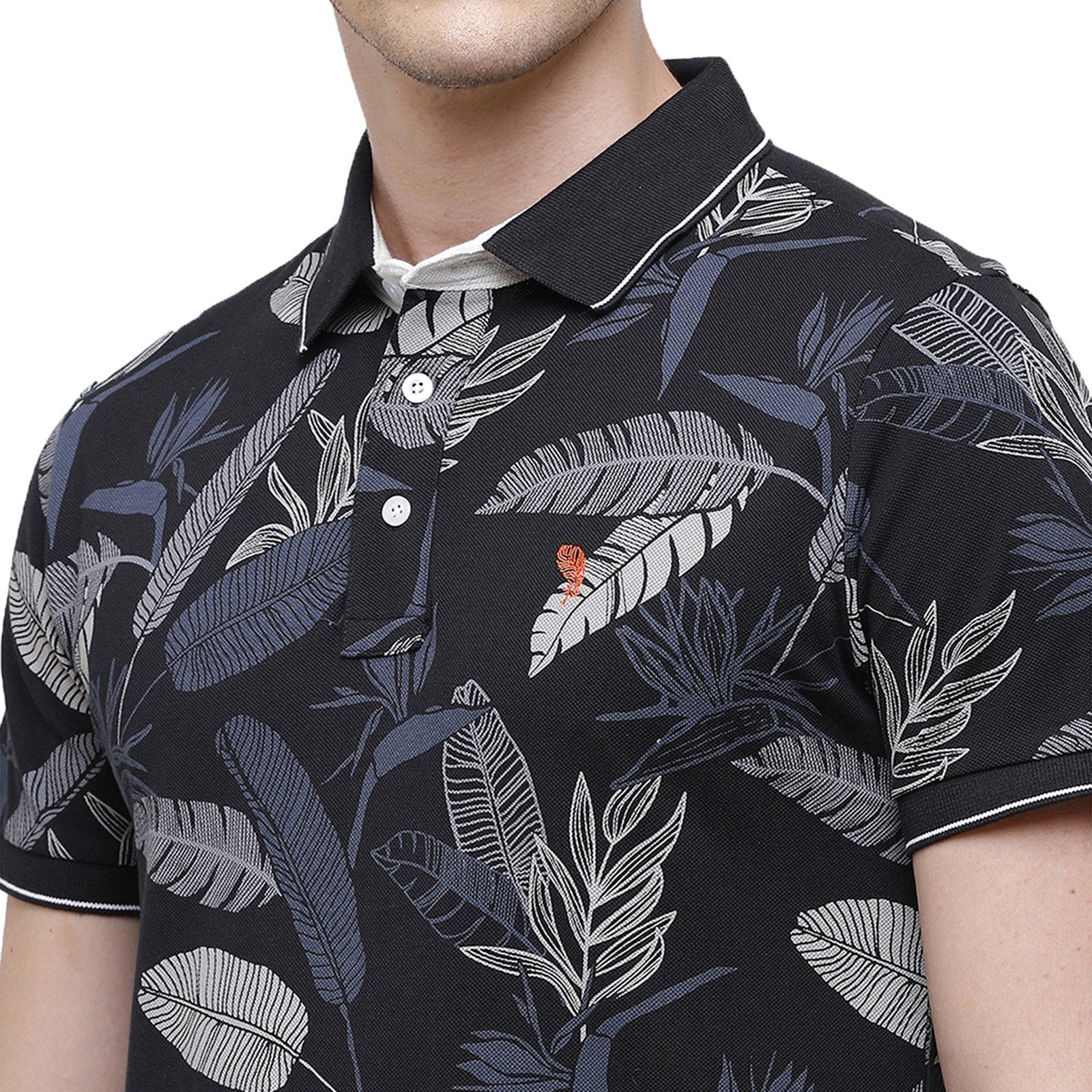 Swiss Club Men's Slim Fit Polo Collar Half Sleeve Floral Cotton Multi T-Shirt STAG - 200 A SF P T-shirt Swiss Club 