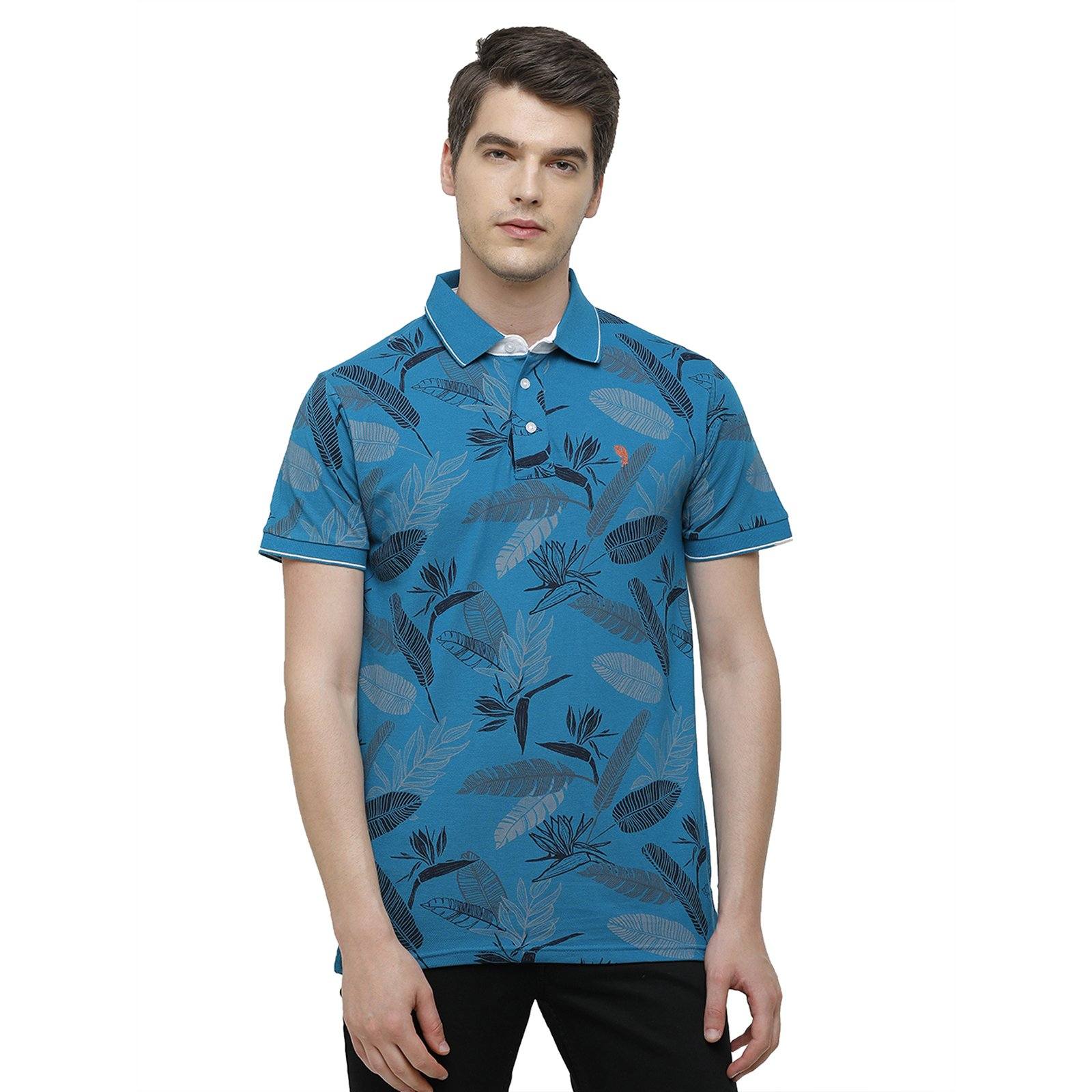 Swiss Club Men's Slim Fit Polo Collar Half Sleeve Floral Cotton Multi T-Shirt STAG - 200 B SF P T-shirt Swiss Club 