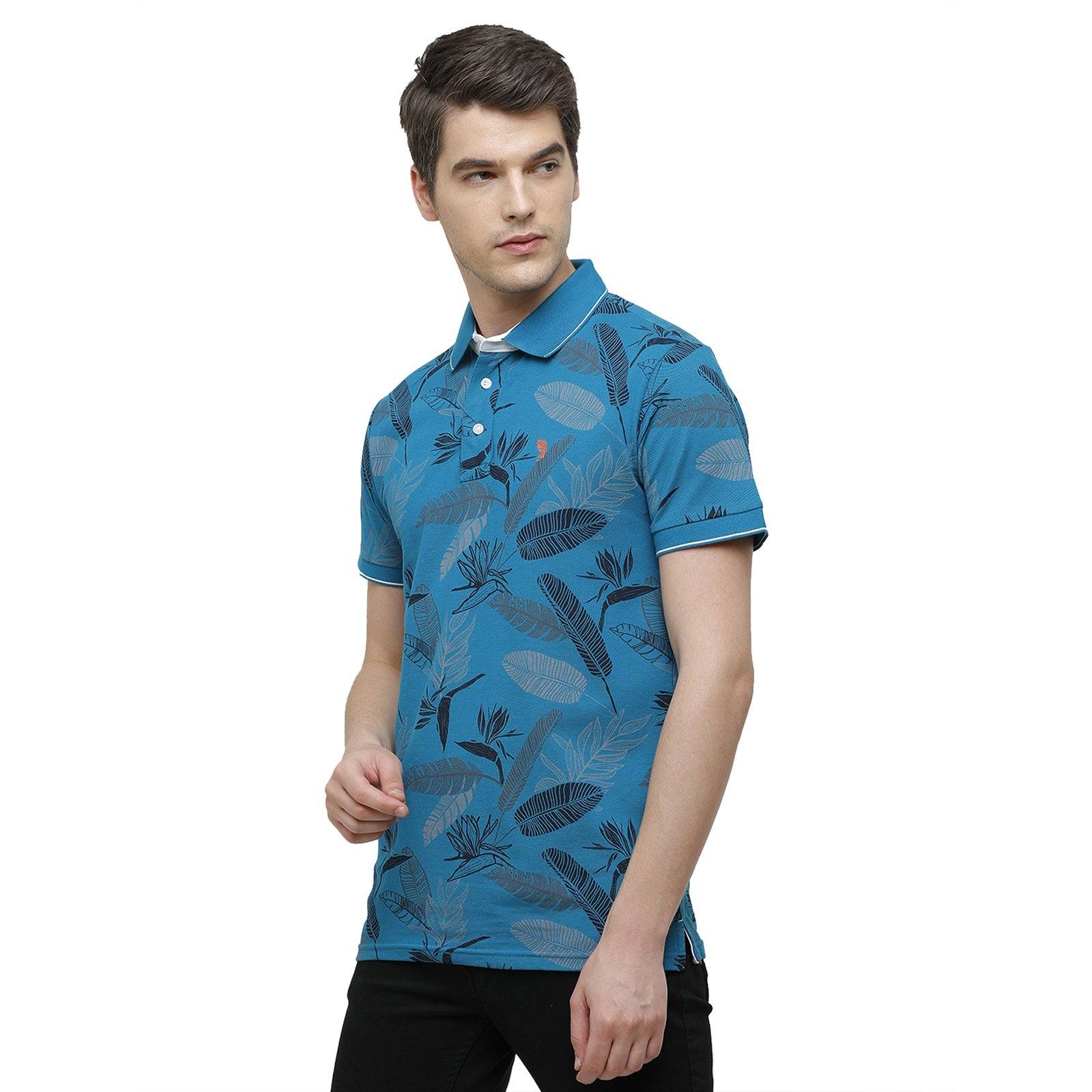 Swiss Club Men's Slim Fit Polo Collar Half Sleeve Floral Cotton Multi T-Shirt STAG - 200 B SF P T-shirt Swiss Club 