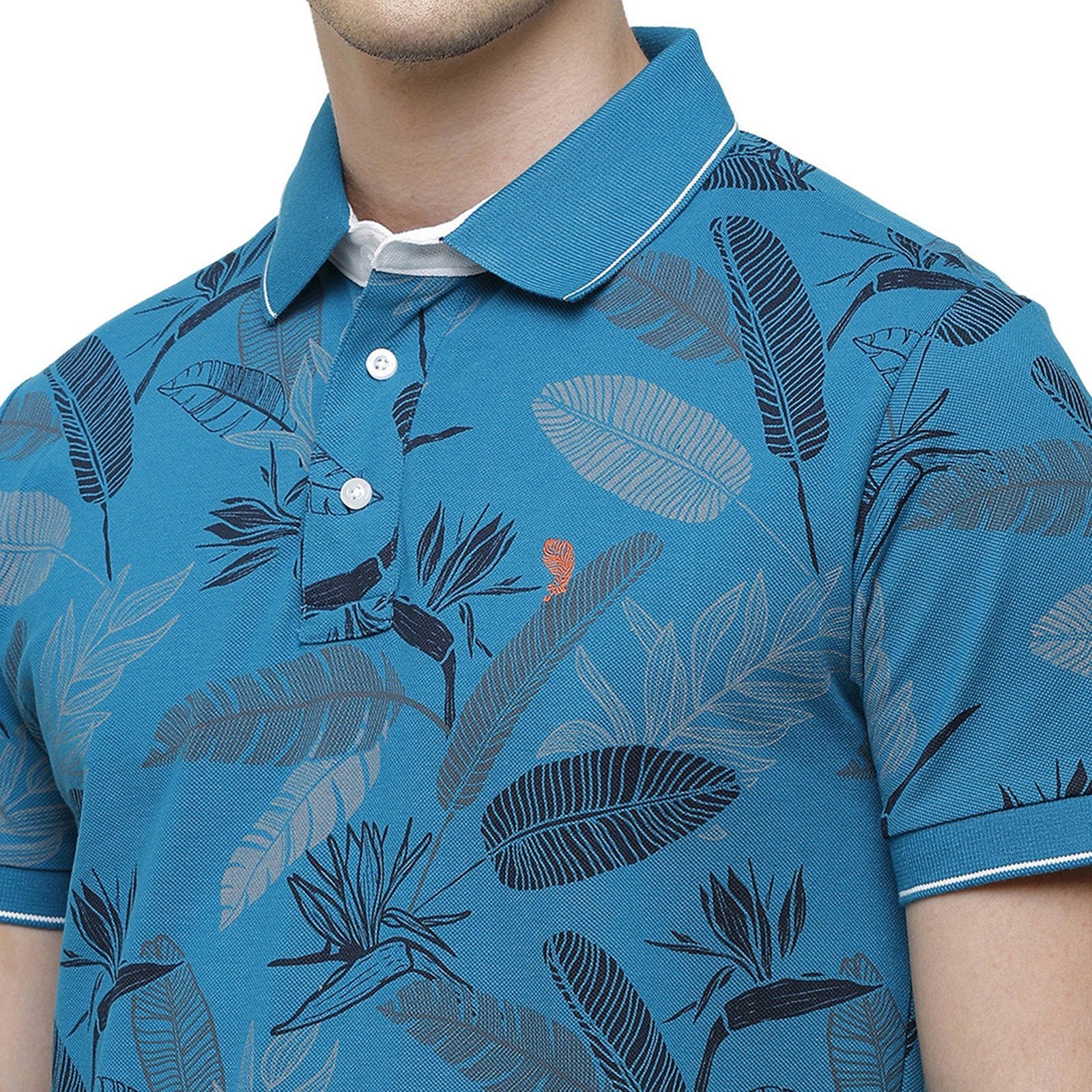 Swiss Club Men's Slim Fit Polo Collar Half Sleeve Floral Cotton Multi T-Shirt STAG - 200 B SF P T-shirt Swiss Club 