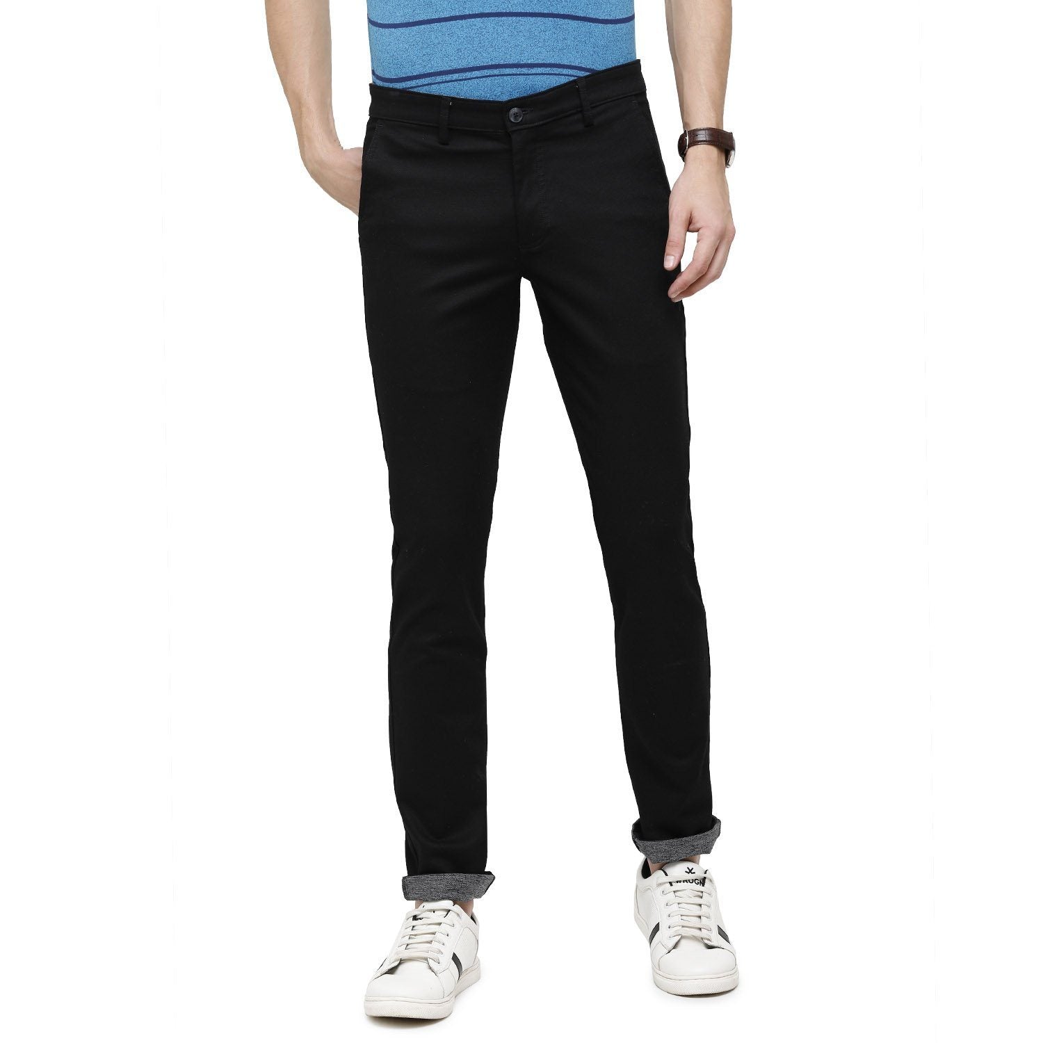 Swiss Club Mens Solid Comfort Fit 98% Cotton 2% Lycra Black Fashion Trousers ( T-SC-31 B-BRW-CF-LY_30INCH ) Swiss Trouser Swiss Club 
