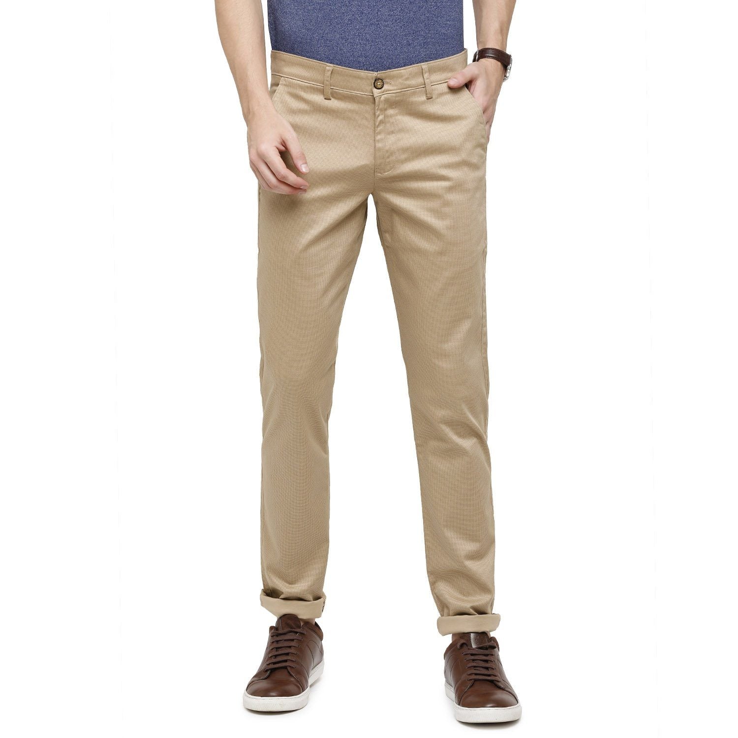 Swiss Club Mens Solid Comfort Fit 98% Cotton 2% Lycra Beige Fashion Trousers ( T-SC-32 A-FAW-CF-LY_30INCH ) Swiss Trouser Swiss Club 