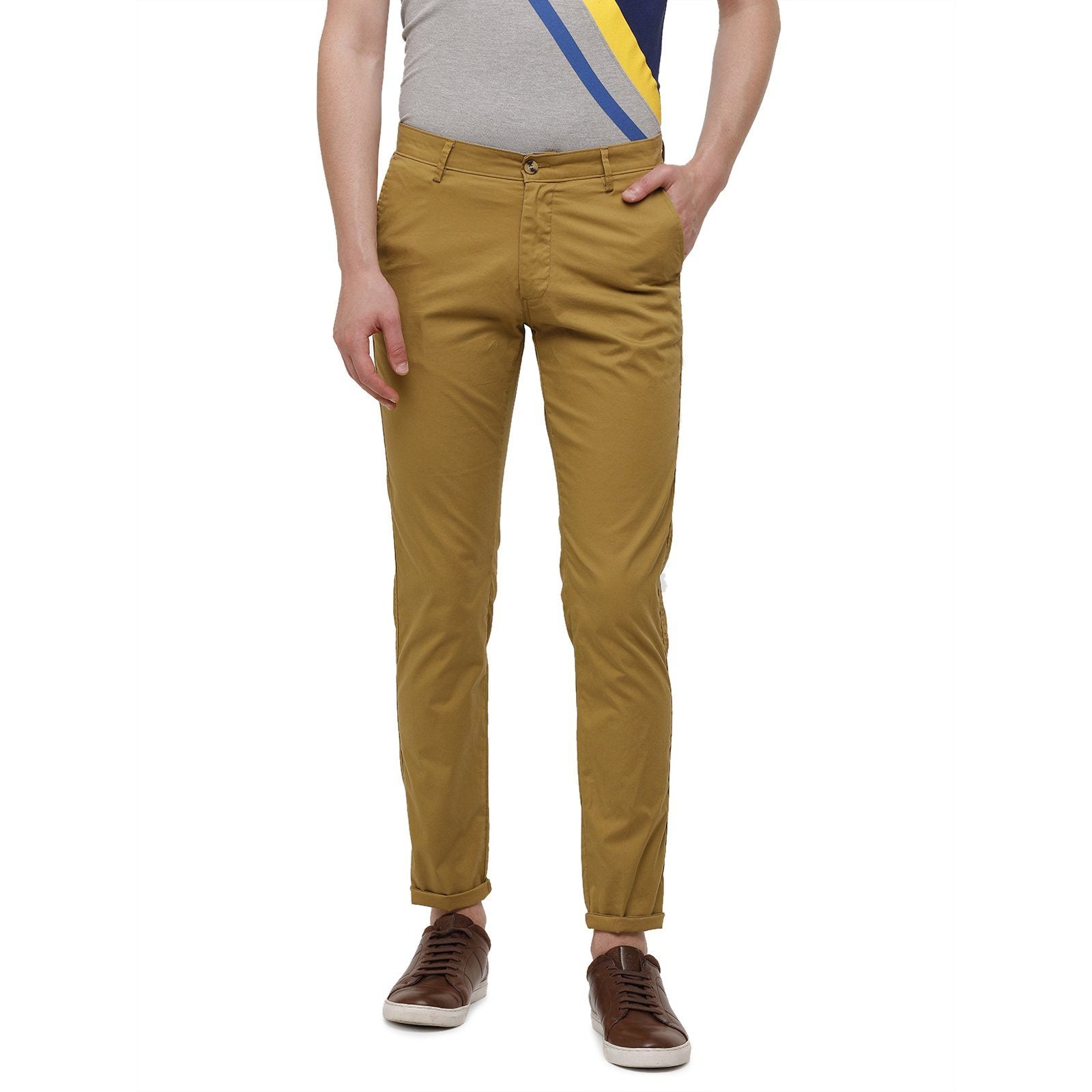 Classic Polo Men's Slim Fit Bottom Bottom Solid Cotton Blend Khaki Trousers TM1-28 A-KHA-SL-LY classic polo trousers Classic Polo 