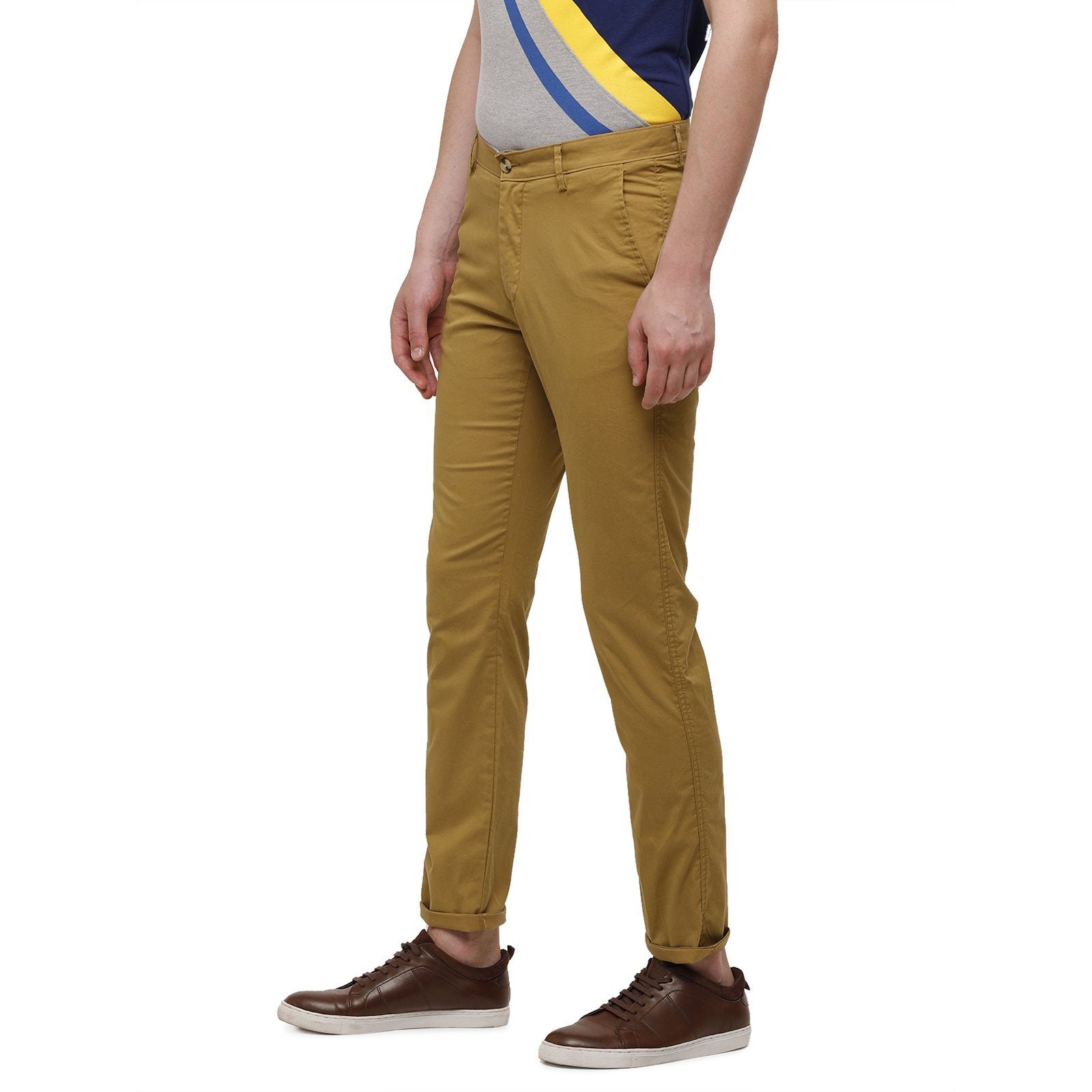 Classic Polo Men's Slim Fit Bottom Bottom Solid Cotton Blend Khaki Trousers TM1-28 A-KHA-SL-LY classic polo trousers Classic Polo 