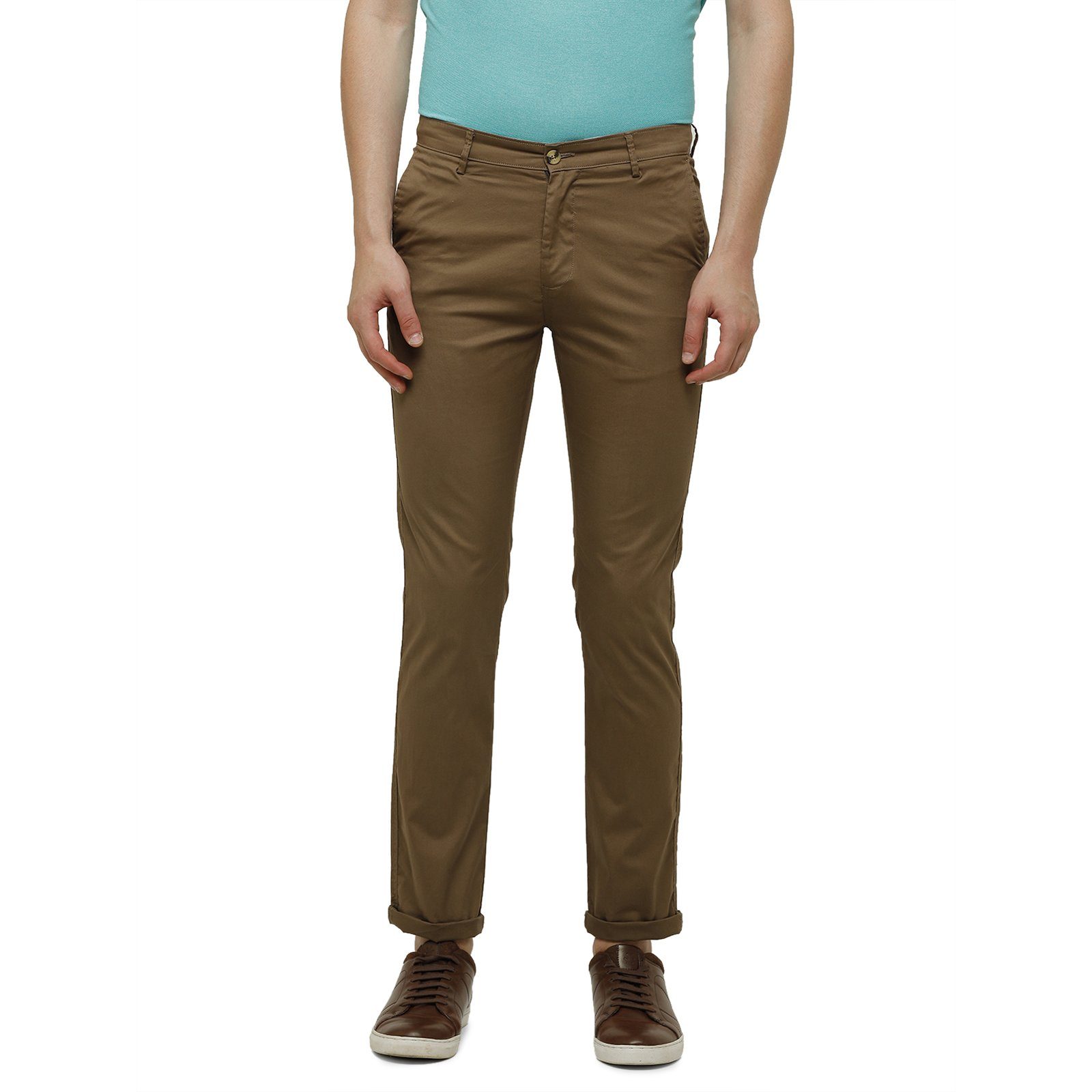 Classic Polo Men's Slim Fit Bottom Bottom Solid Cotton Blend Brown Trousers TM1-28 B-GRY-SL-LY classic polo trousers Classic Polo 