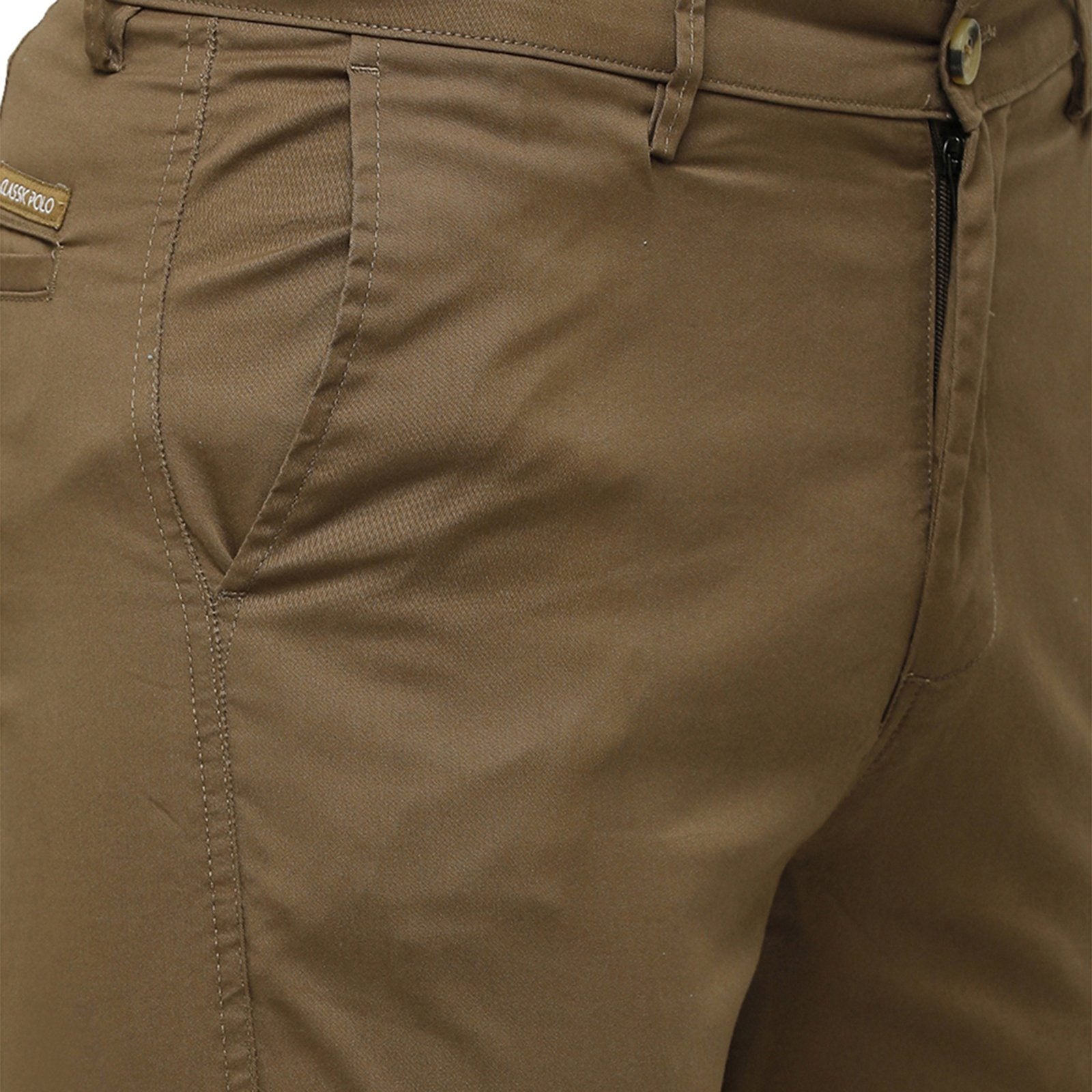 Classic Polo Men's Slim Fit Bottom Bottom Solid Cotton Blend Brown Trousers TM1-28 B-GRY-SL-LY classic polo trousers Classic Polo 
