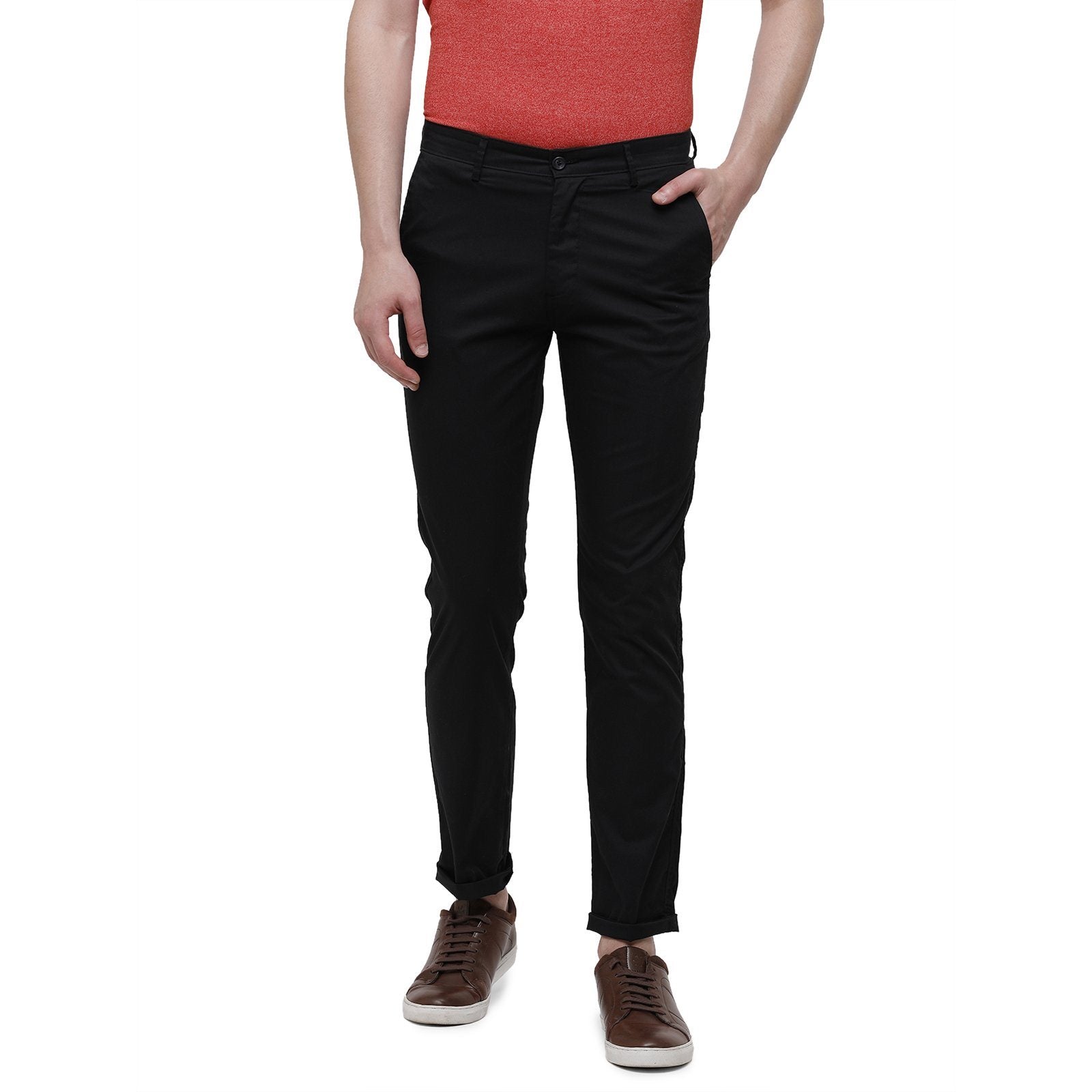 Classic Polo Men's Slim Fit Bottom Bottom Solid Cotton Blend Black Trousers TM1-28 C-BLK-SL-LY classic polo trousers Swiss Club 