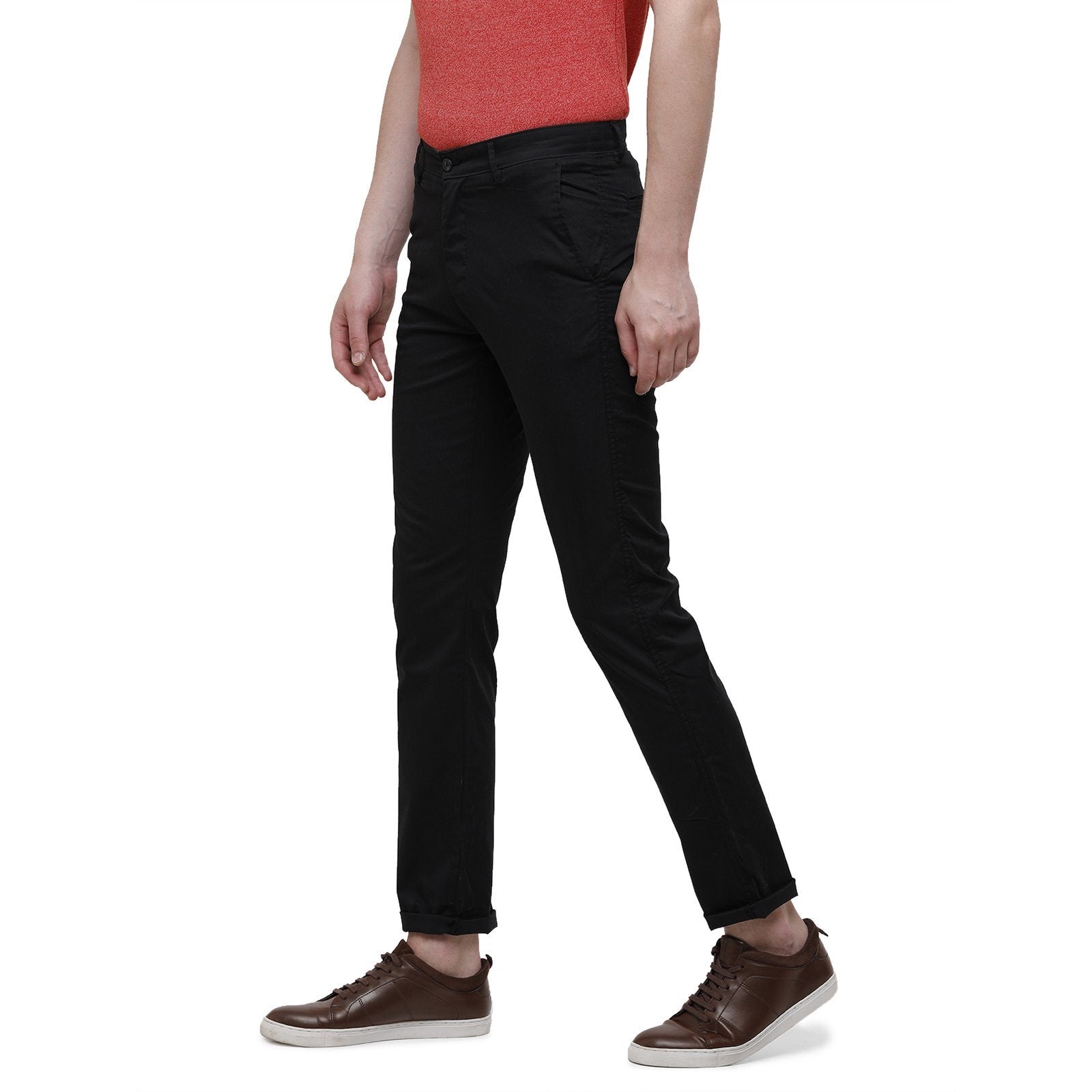 Classic Polo Men's Slim Fit Bottom Bottom Solid Cotton Blend Black Trousers TM1-28 C-BLK-SL-LY classic polo trousers Swiss Club 