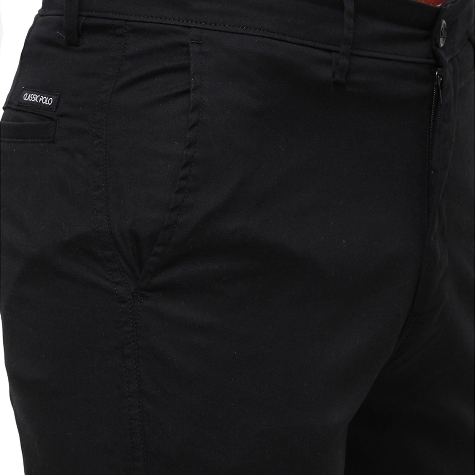 Classic Polo Men's Slim Fit Bottom Bottom Solid Cotton Blend Black Trousers TM1-28 C-BLK-SL-LY classic polo trousers Swiss Club 