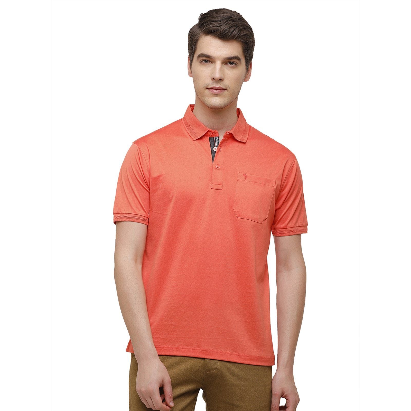 Swiss Club Men's Regular Fit Polo Collar Half Sleeve Solid Cotton Blend Orange T-Shirt LUXOS-EMBERGLOW AF P T-shirt Swiss Club 