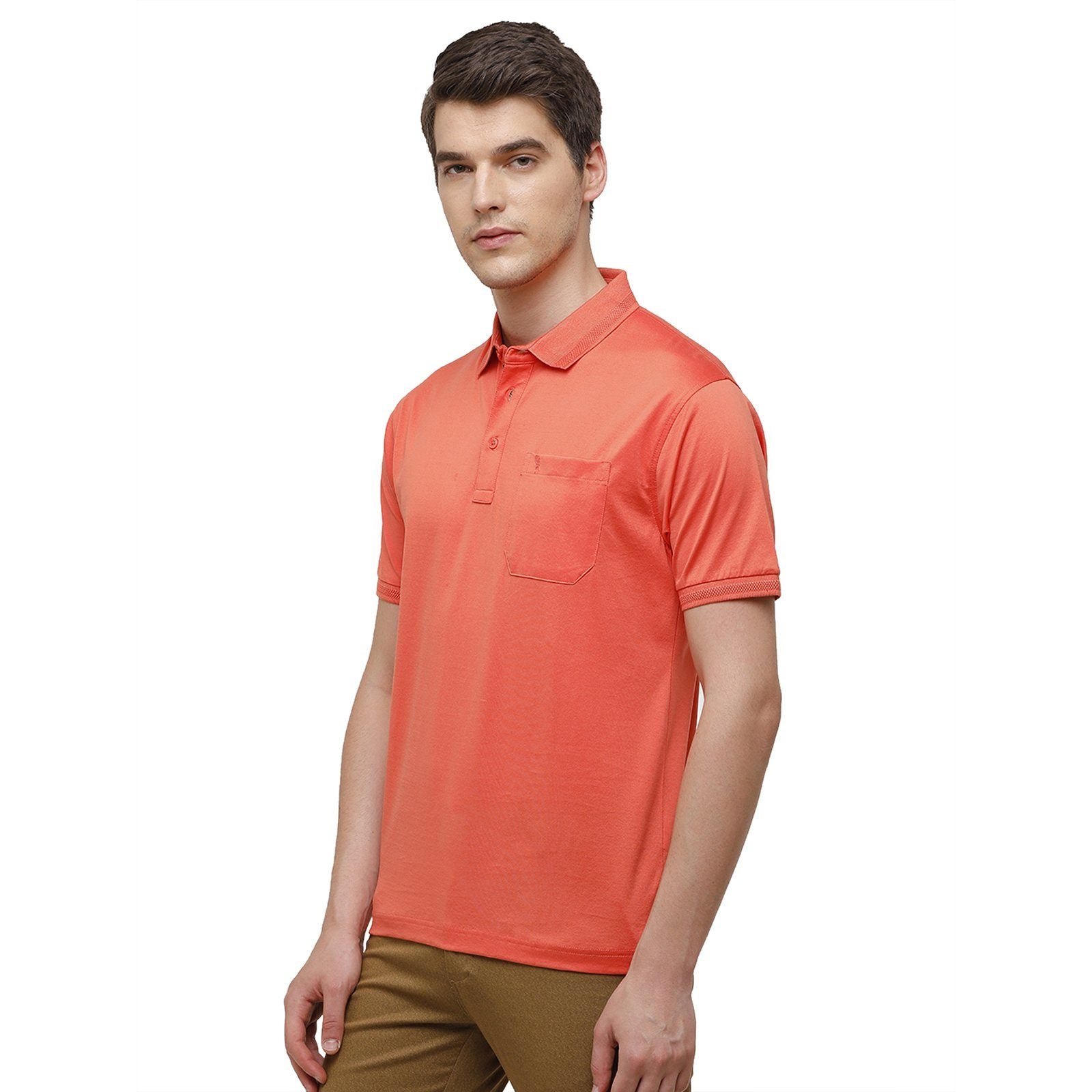 Swiss Club Men's Regular Fit Polo Collar Half Sleeve Solid Cotton Blend Orange T-Shirt LUXOS-EMBERGLOW AF P T-shirt Swiss Club 