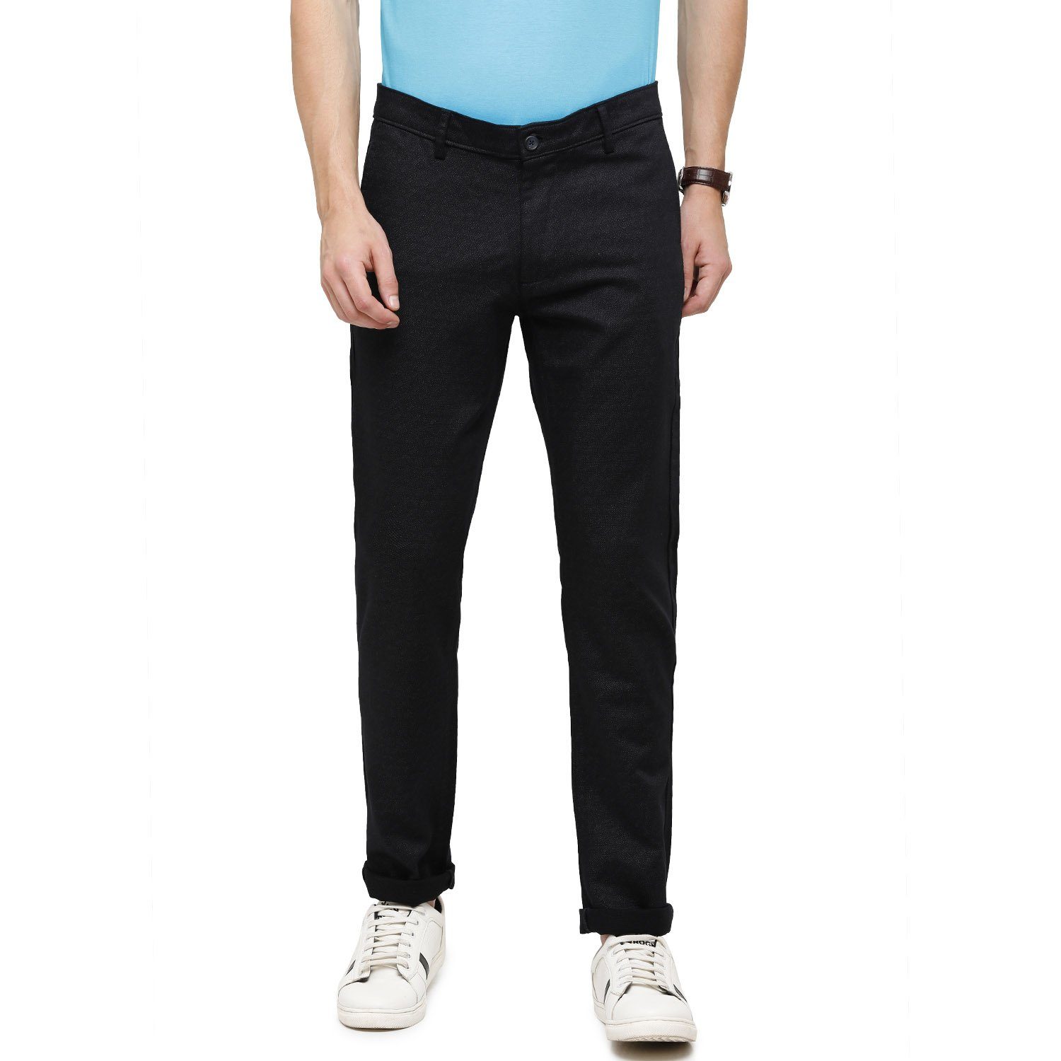 Classic Polo Mens Solid Moderate Fit 98% Cotton 2% Lycra Black Fashion Trousers ( TM2-17 A-BLK-MF-LY_30INCH ) Classic Polo trousers Classic Polo 