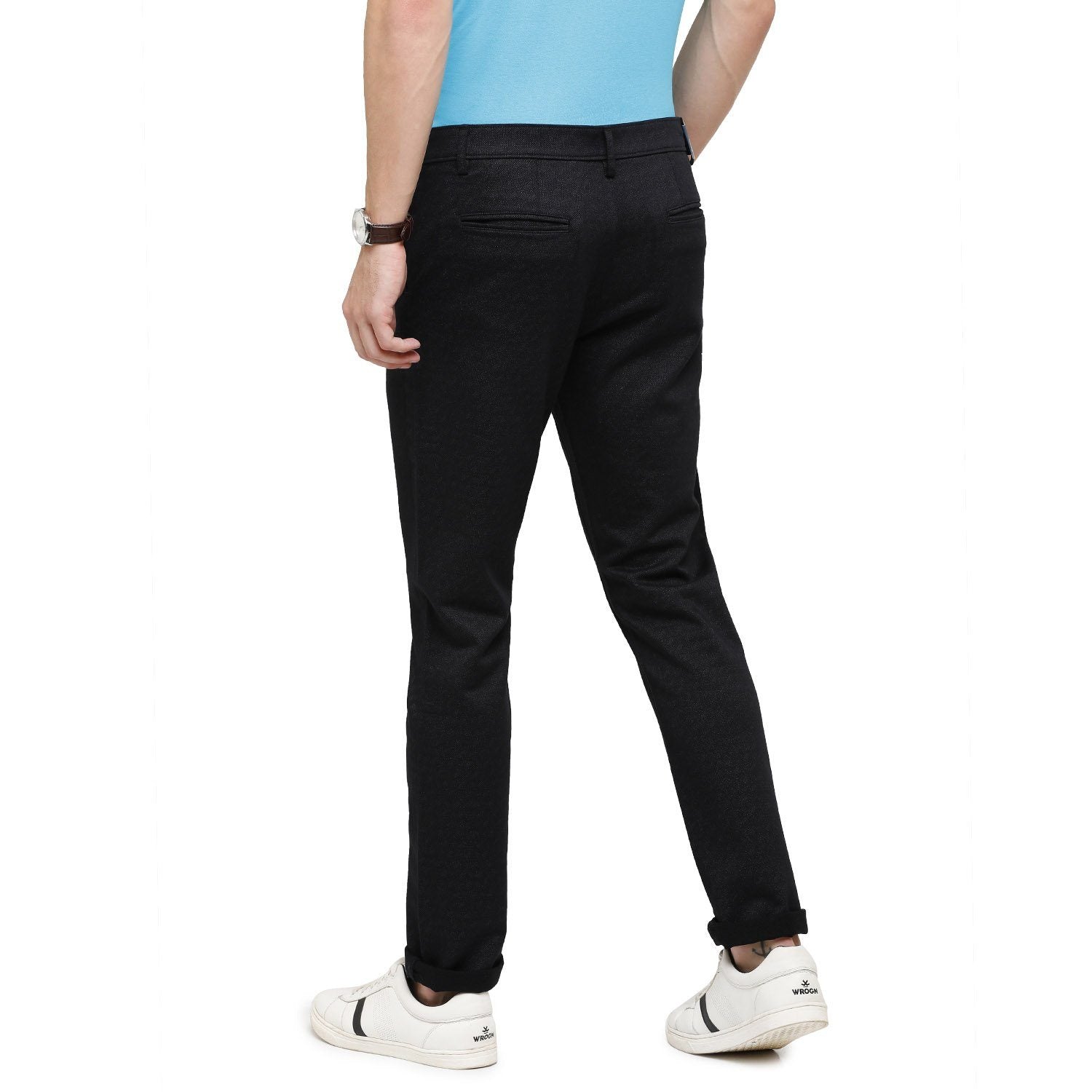 Classic Polo Mens Solid Moderate Fit 98% Cotton 2% Lycra Black Fashion Trousers ( TM2-17 A-BLK-MF-LY_30INCH ) Classic Polo trousers Classic Polo 