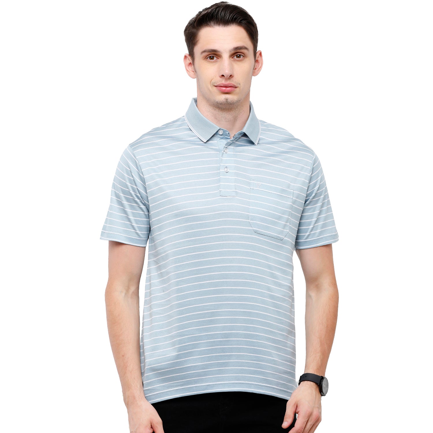Classic Polo Men's Striped Authentic Fit Half Sleeve Premium Blue Stripe T-Shirt - Ultimo- 252 B T-shirt Classic Polo 