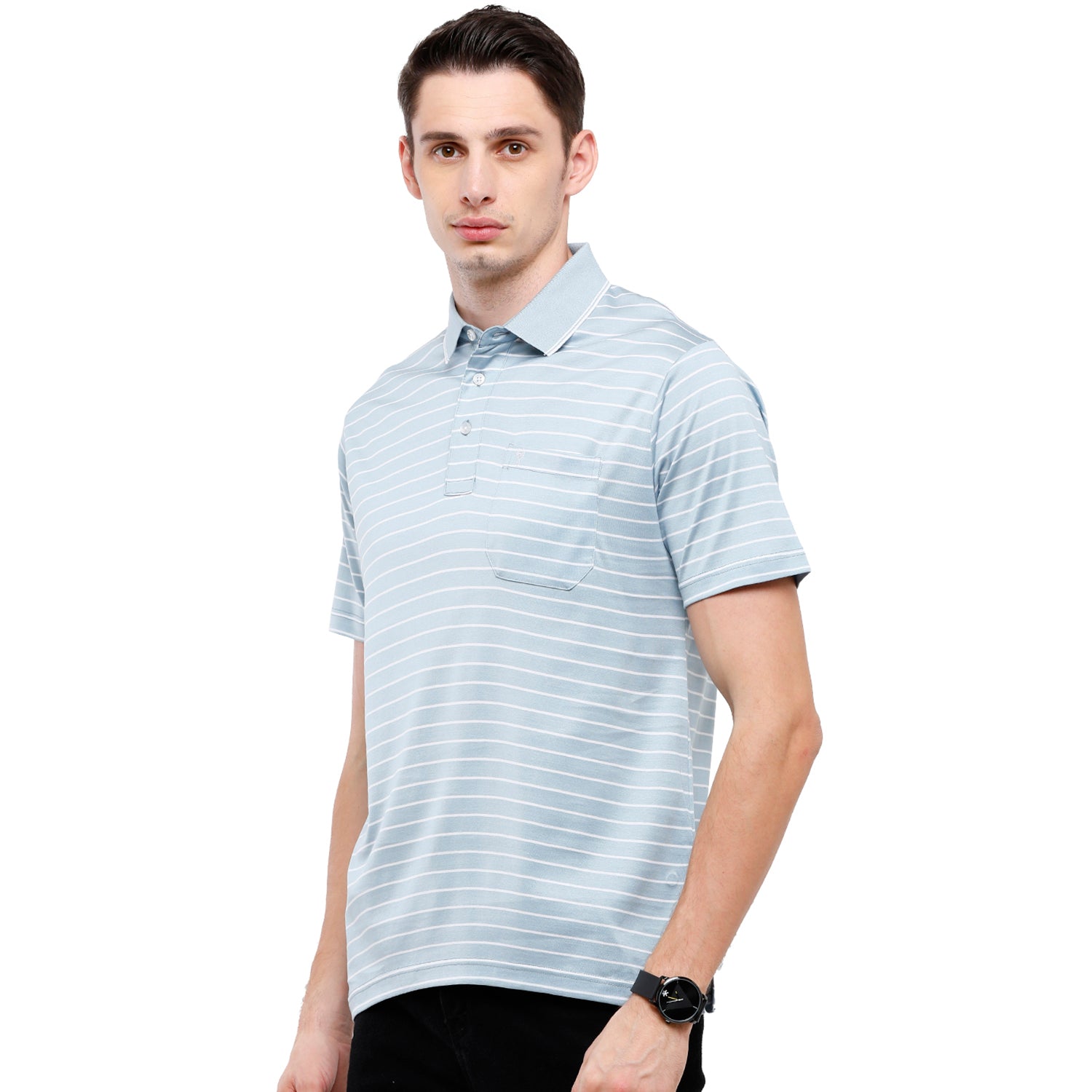 Classic Polo Men's Striped Authentic Fit Half Sleeve Premium Blue Stripe T-Shirt - Ultimo- 252 B T-shirt Classic Polo 