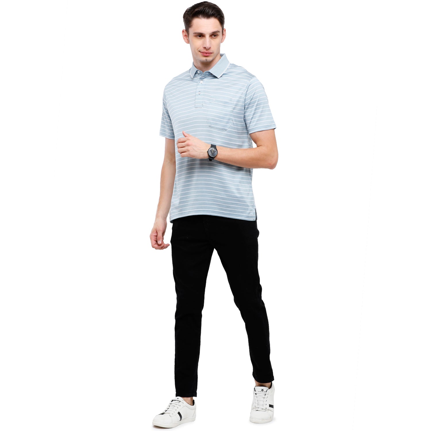 Classic Polo Men's Striped Authentic Fit Half Sleeve Premium Blue Stripe T-Shirt - Ultimo- 252 B T-shirt Classic Polo 