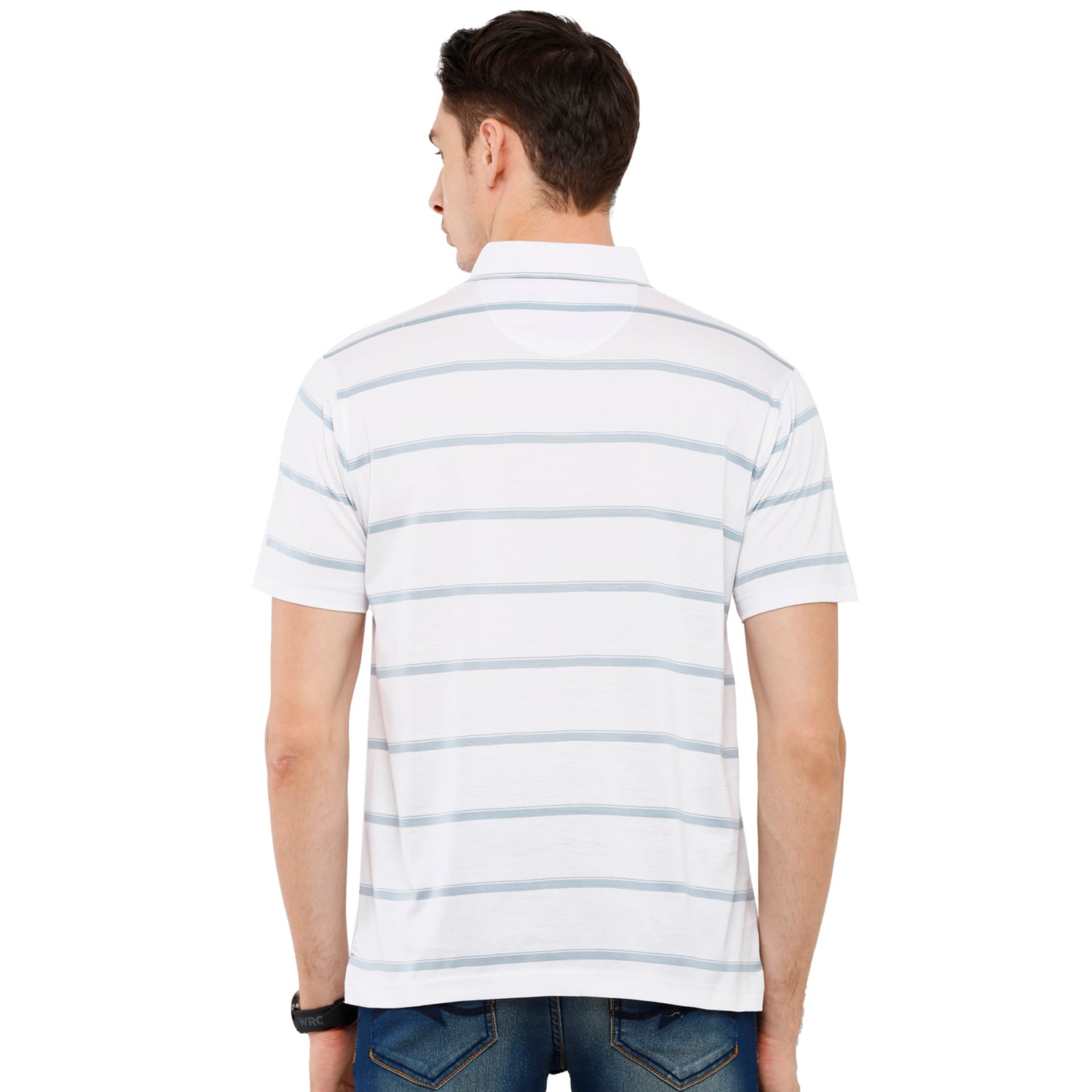 Classic Polo Men's Striped Authentic Fit Half Sleeve Premium White Stripe T-Shirt - Ultimo - 254 A T-shirt Classic Polo 