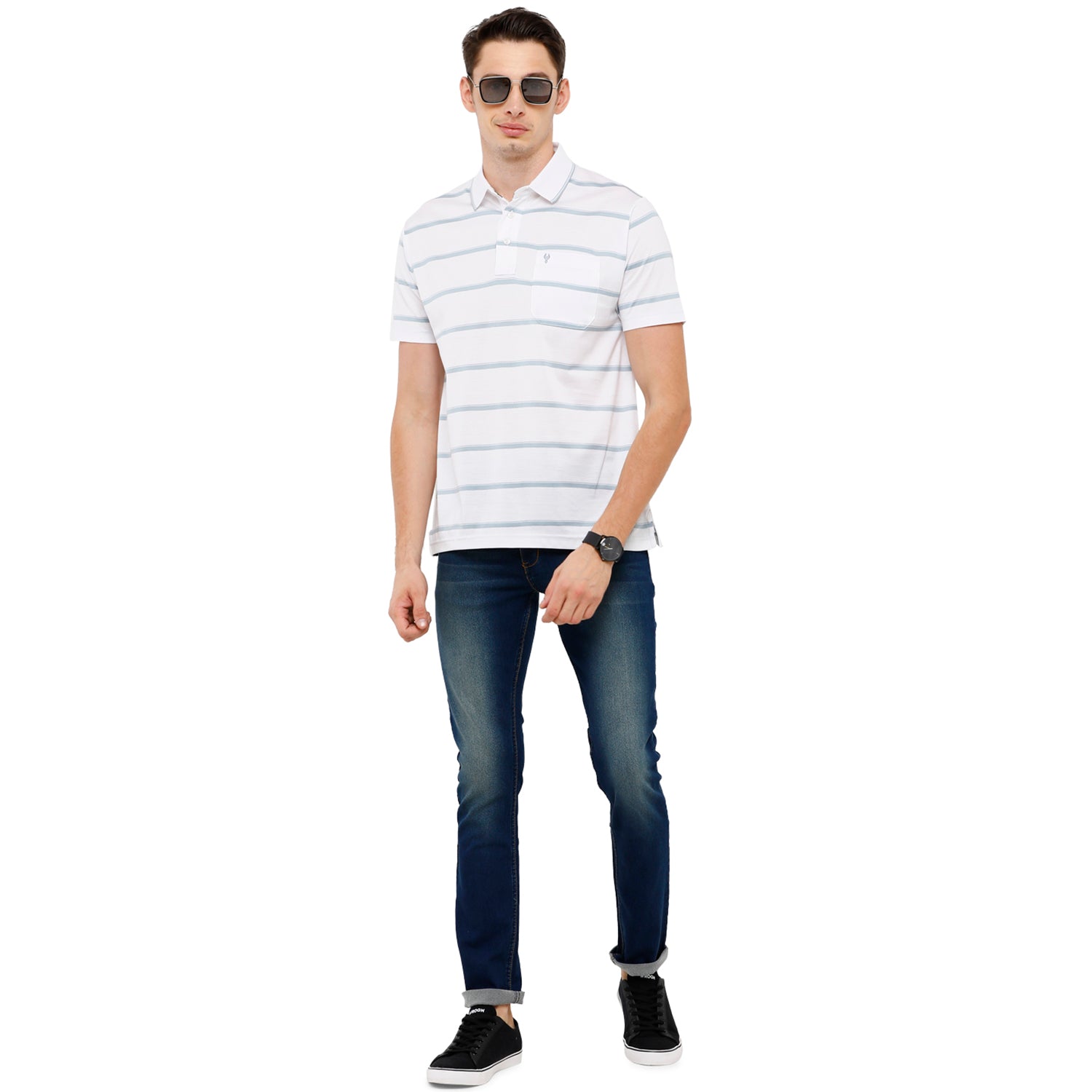 Classic Polo Men's Striped Authentic Fit Half Sleeve Premium White Stripe T-Shirt - Ultimo - 254 A T-shirt Classic Polo 