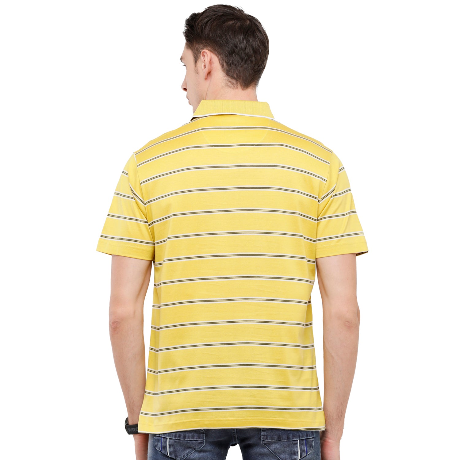 Classic Polo Men's Striped Authentic Fit Half Sleeve Premium Lemon Yellow Stripe T-Shirt - Ultimo -255 B T-shirt Classic Polo 
