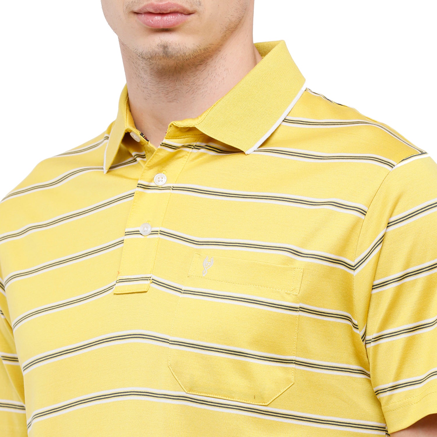 Classic Polo Men's Striped Authentic Fit Half Sleeve Premium Lemon Yellow Stripe T-Shirt - Ultimo -255 B T-shirt Classic Polo 