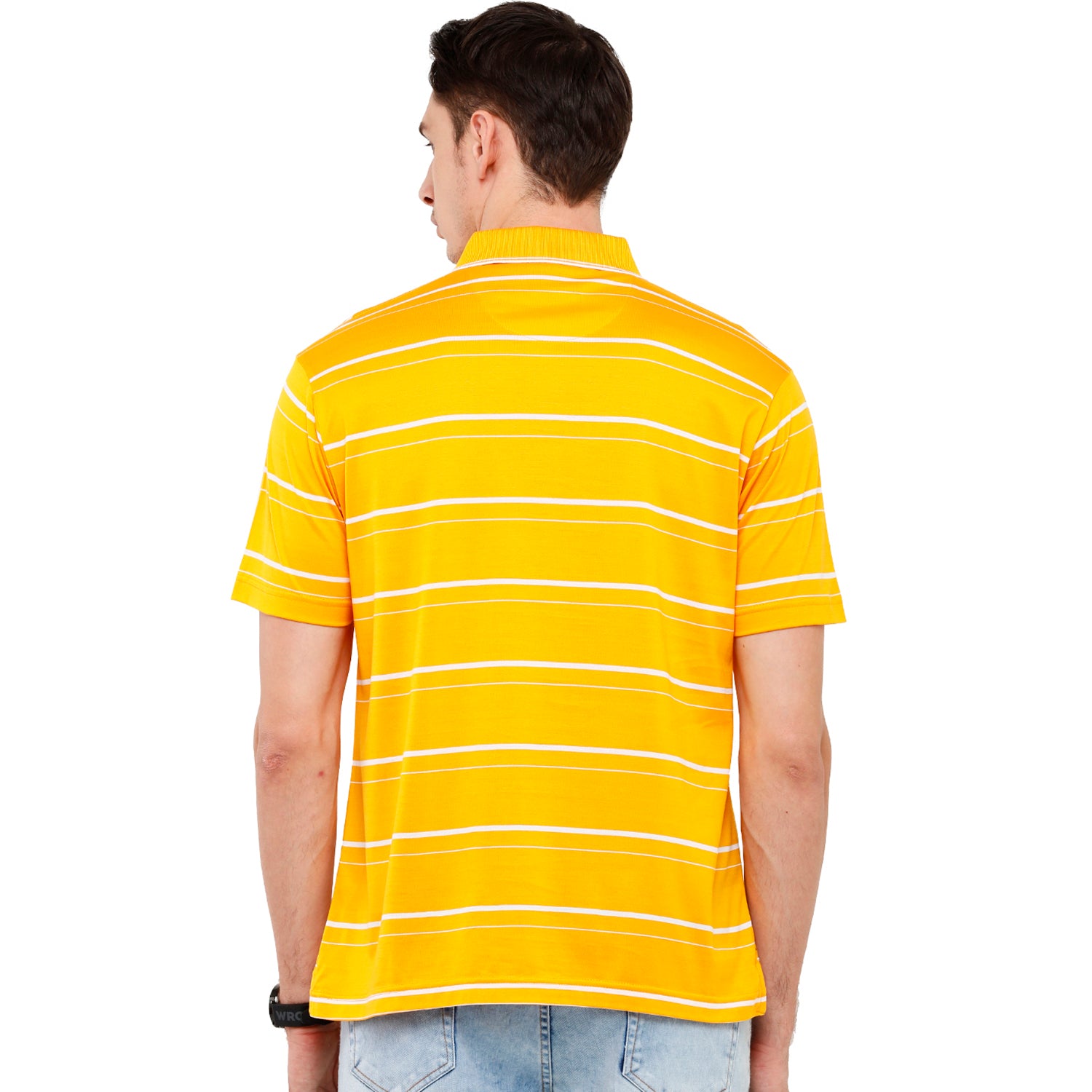 Classic Polo Men's Striped Authentic Fit Half Sleeve Premium Yellow Stripe T-Shirt - Ultimo - 256 B T-shirt Classic Polo 
