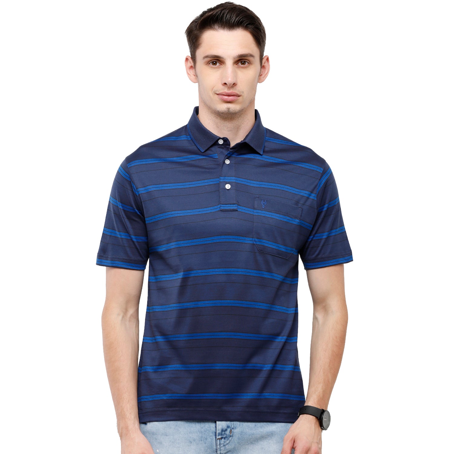 Classic Polo Men's Striped Authentic Fit Half Sleeve Premium Navy Blue Stripe T-Shirt - Ultimo258 B AF P T-shirt Classic Polo 