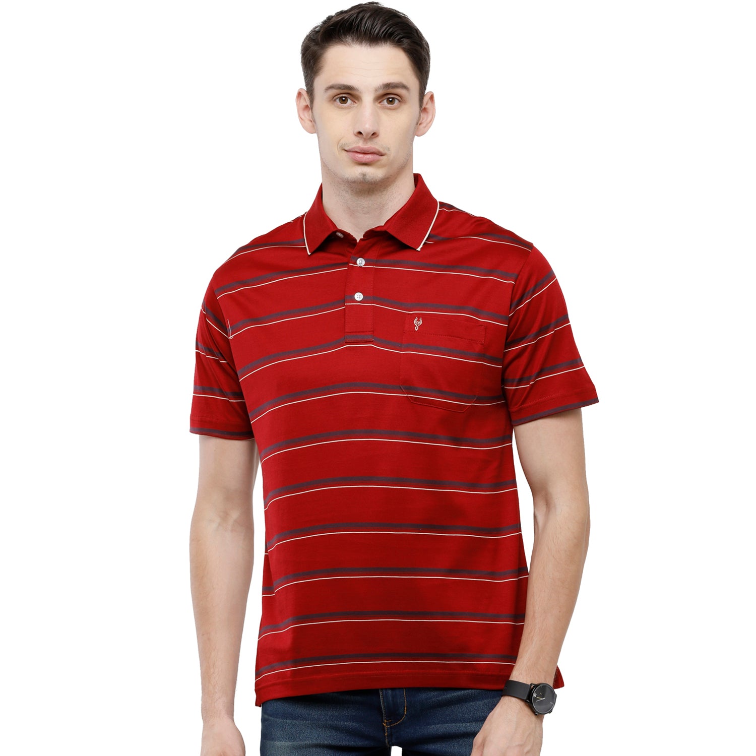 Classic Polo Men's Striped Authentic Fit Half Sleeve Premium Red Stripe T-Shirt - Ultimo - 259 A T-shirt Classic Polo 