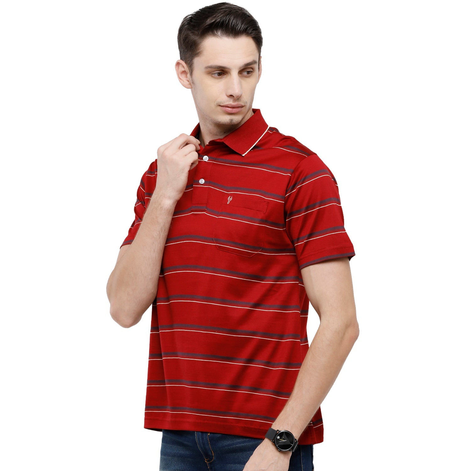 Classic Polo Men's Striped Authentic Fit Half Sleeve Premium Red Stripe T-Shirt - Ultimo - 259 A T-shirt Classic Polo 