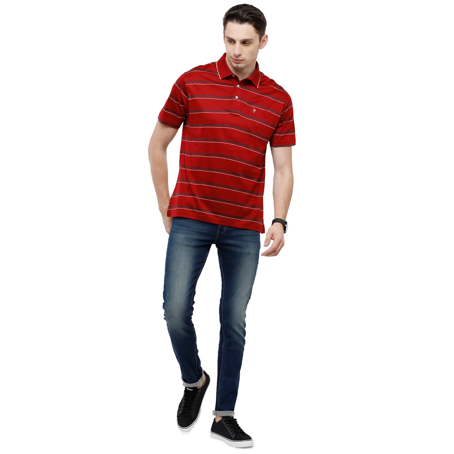 Classic Polo Men's Striped Authentic Fit Half Sleeve Premium Red Stripe T-Shirt - Ultimo - 259 A T-shirt Classic Polo 