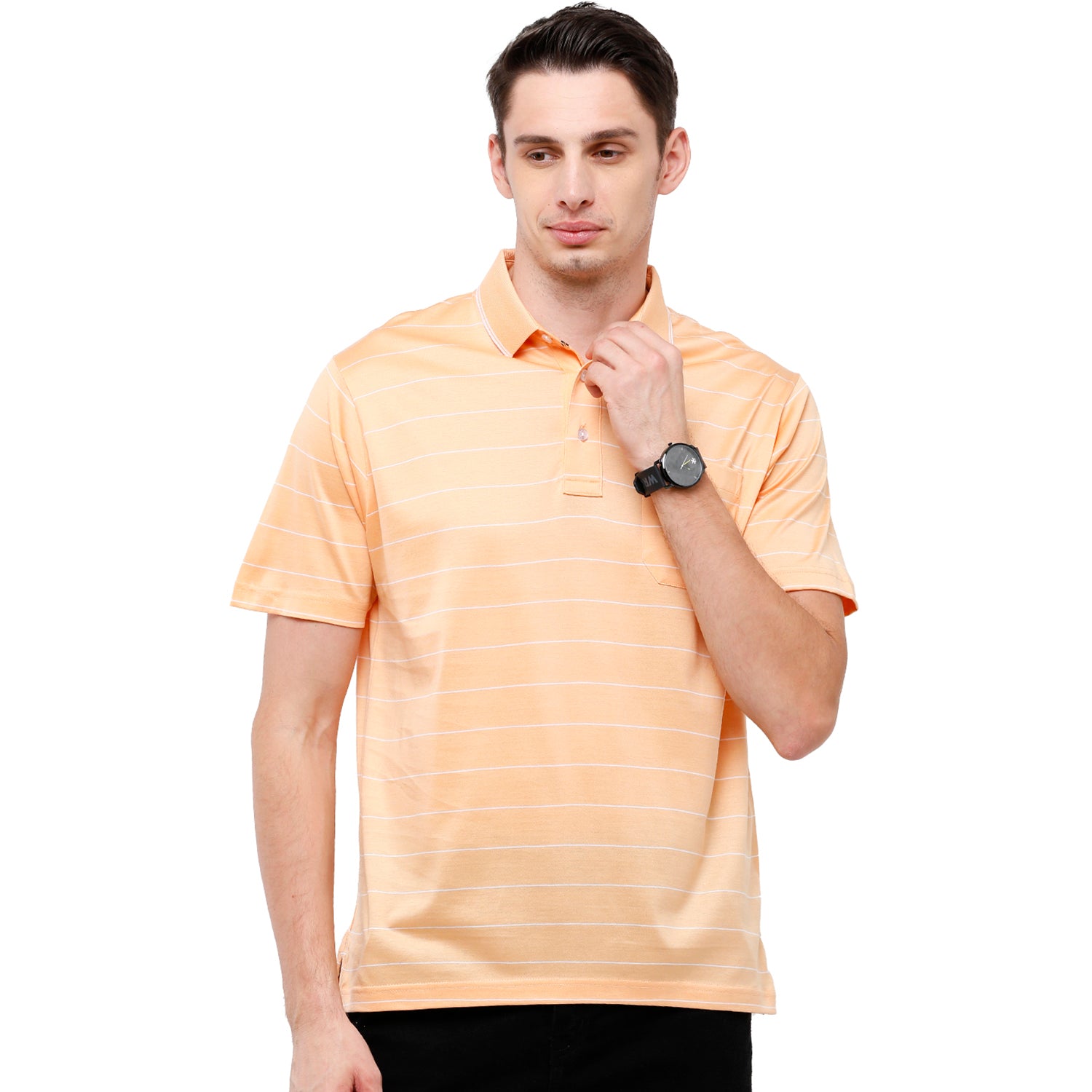 Classic Polo Men's Striped Authentic Fit Half Sleeve Premium Mild Orange Stripe T-Shirt - Ultimo - 260 B T-shirt Classic Polo 