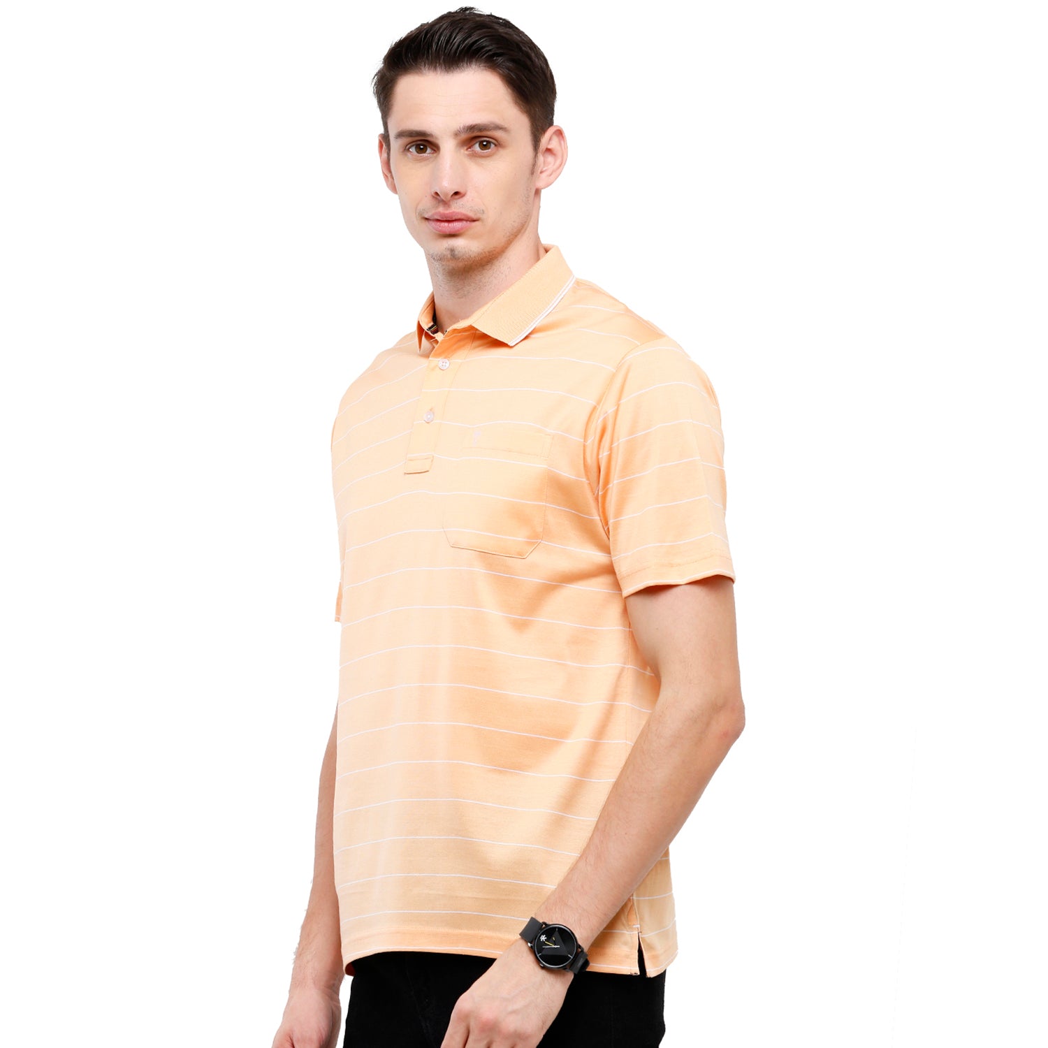 Classic Polo Men's Striped Authentic Fit Half Sleeve Premium Mild Orange Stripe T-Shirt - Ultimo - 260 B T-shirt Classic Polo 