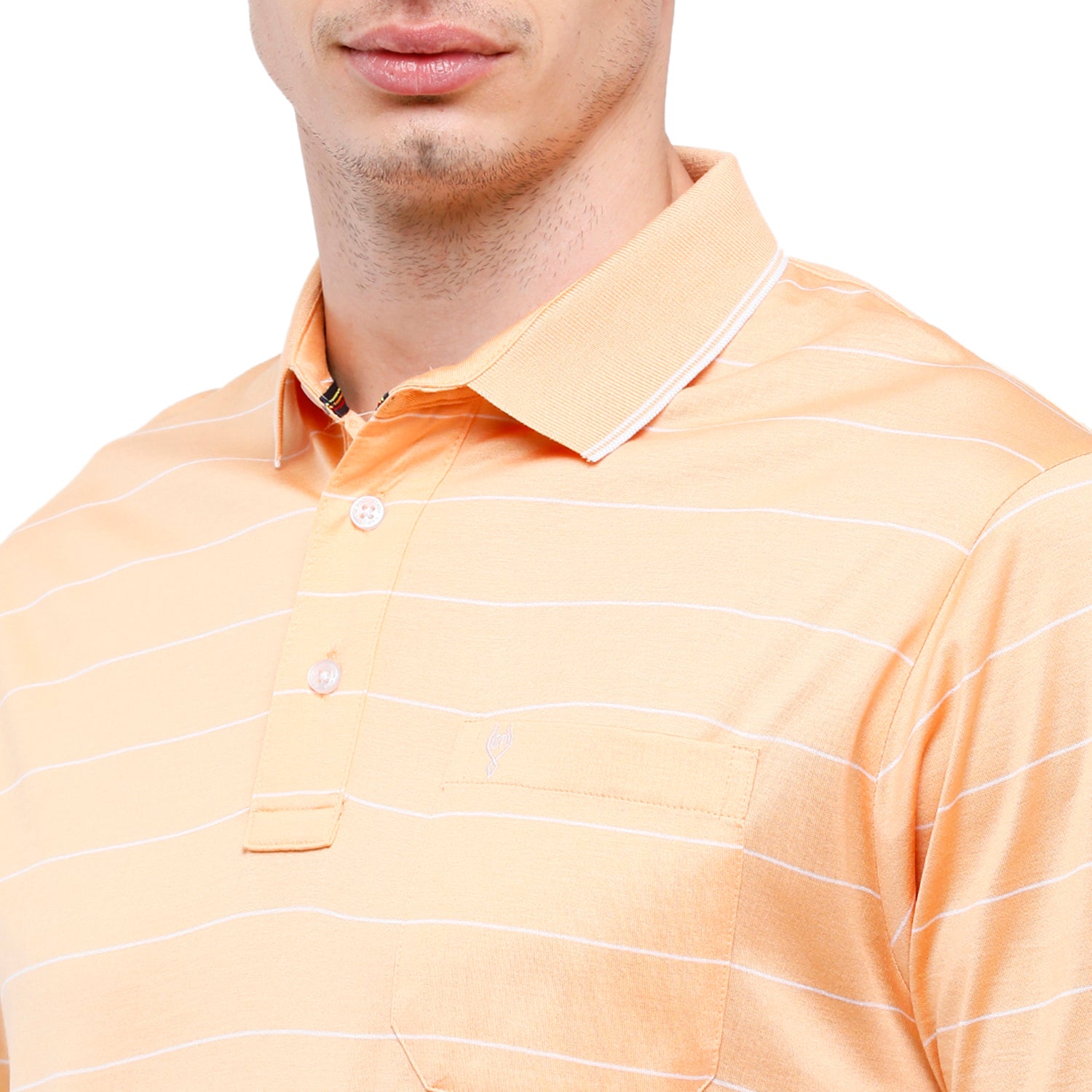 Classic Polo Men's Striped Authentic Fit Half Sleeve Premium Mild Orange Stripe T-Shirt - Ultimo - 260 B T-shirt Classic Polo 