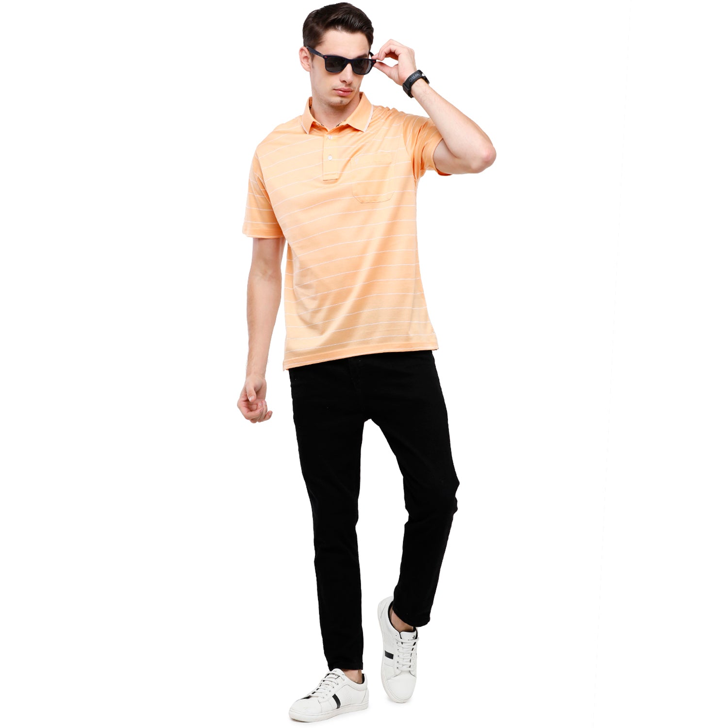 Classic Polo Men's Striped Authentic Fit Half Sleeve Premium Mild Orange Stripe T-Shirt - Ultimo - 260 B T-shirt Classic Polo 
