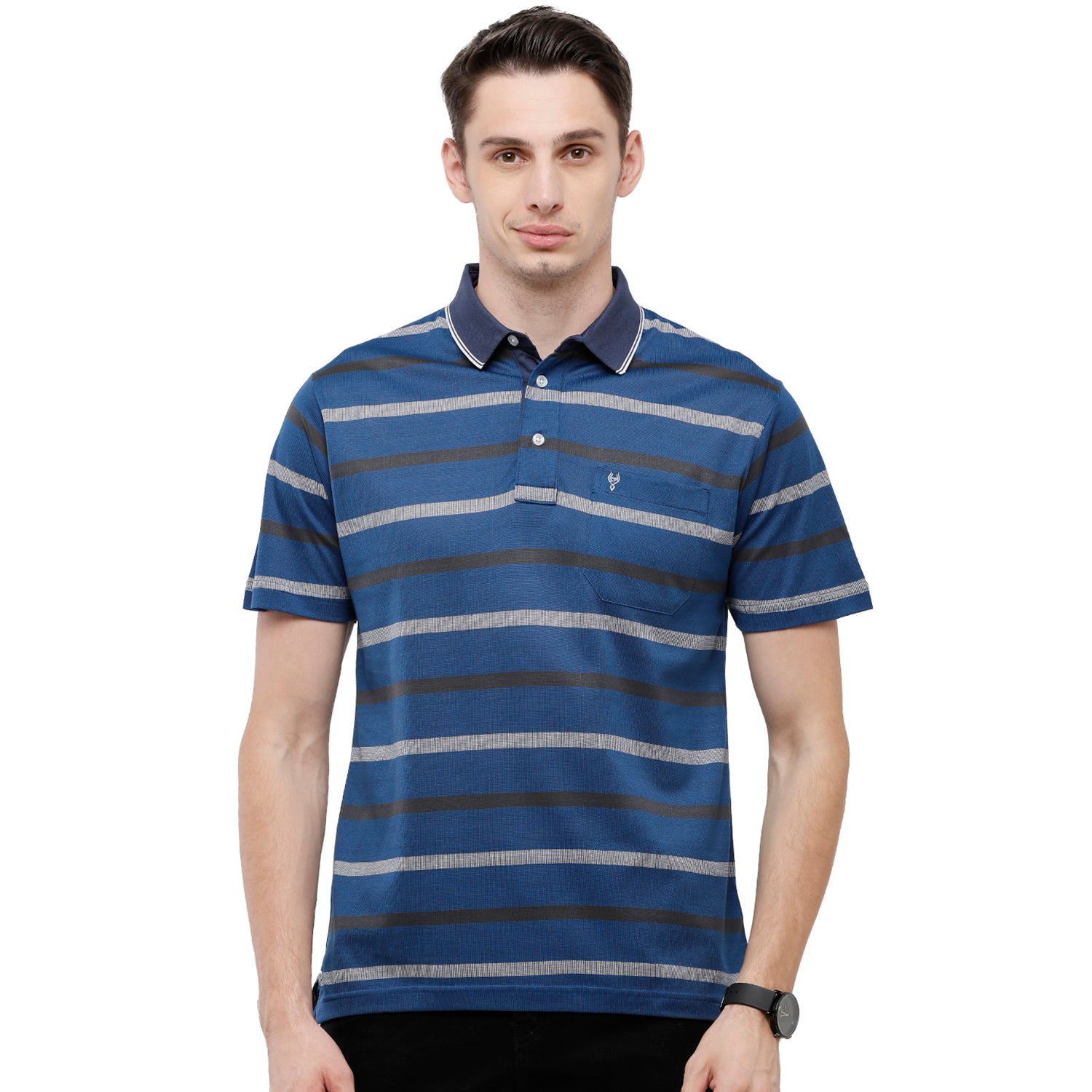 Classic Polo Men's Striped Authentic Fit Half Sleeve Premium Blue Stripe T-Shirt - Ultimo - 262 A T-shirt Classic Polo 