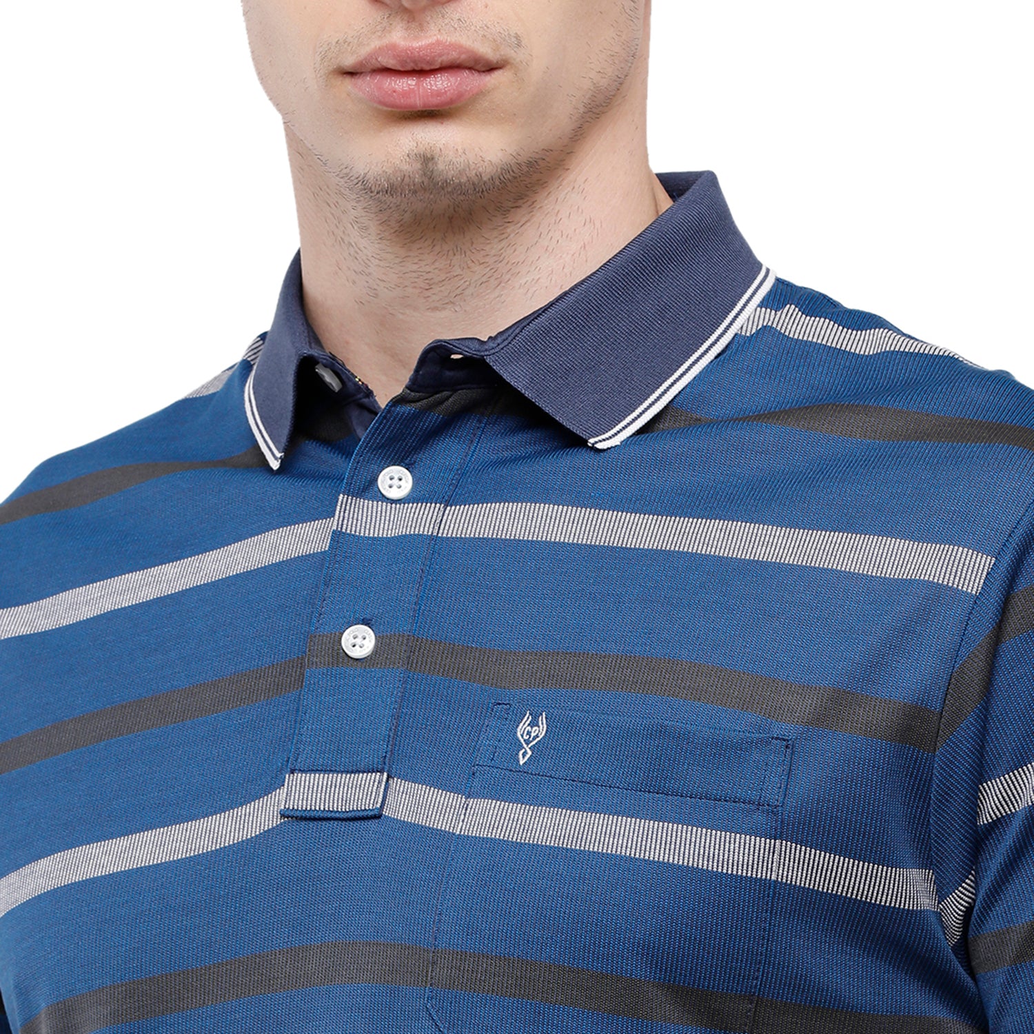 Classic Polo Men's Striped Authentic Fit Half Sleeve Premium Blue Stripe T-Shirt - Ultimo - 262 A T-shirt Classic Polo 