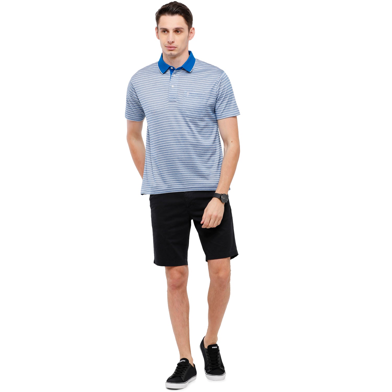 Classic Polo Men's Striped Authentic Fit Half Sleeve Premium R.Blue Stripe T-Shirt - Ultimo - - 263 A T-shirt Classic Polo 