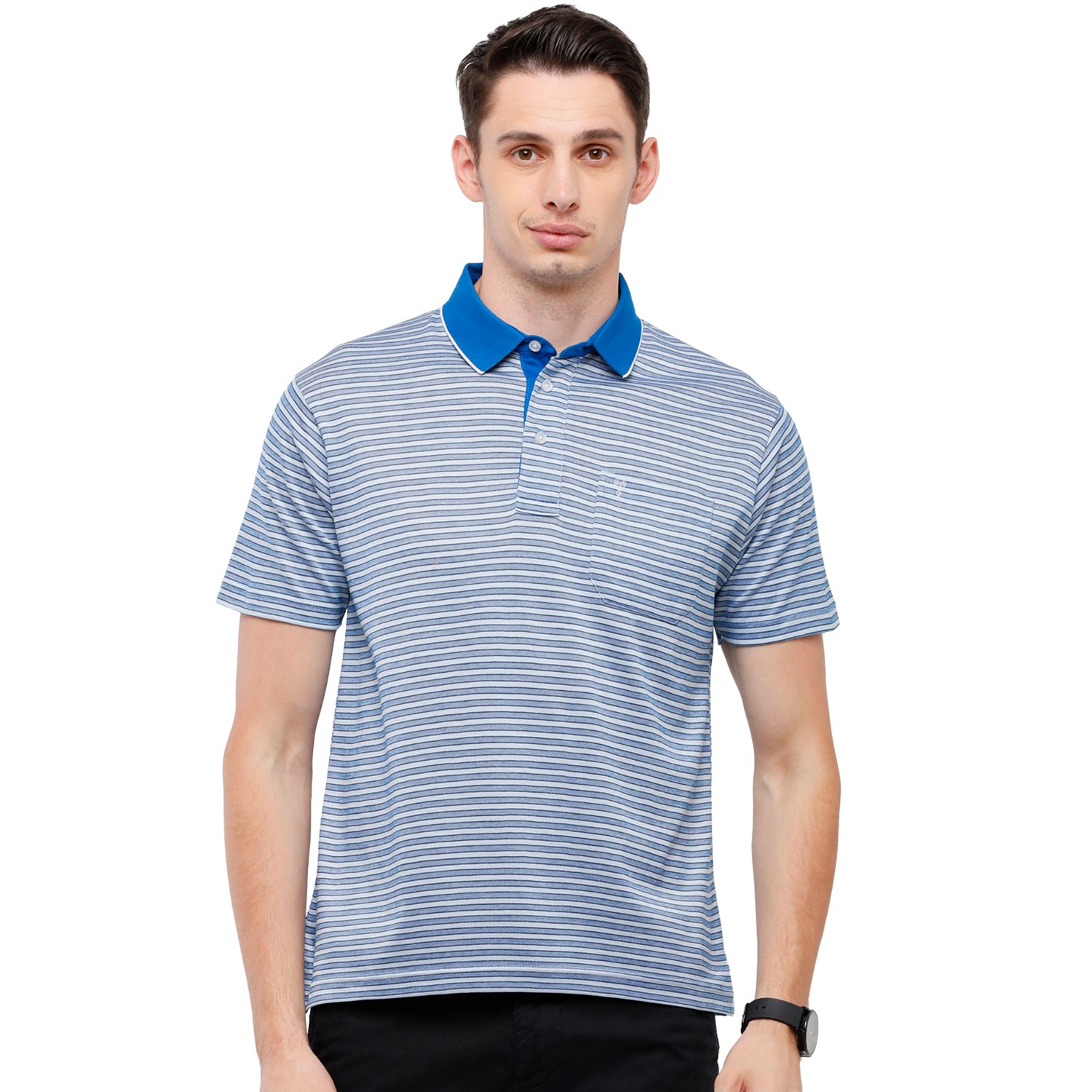 Classic Polo Men's Striped Authentic Fit Half Sleeve Premium R.Blue Stripe T-Shirt - Ultimo - - 263 A T-shirt Classic Polo 